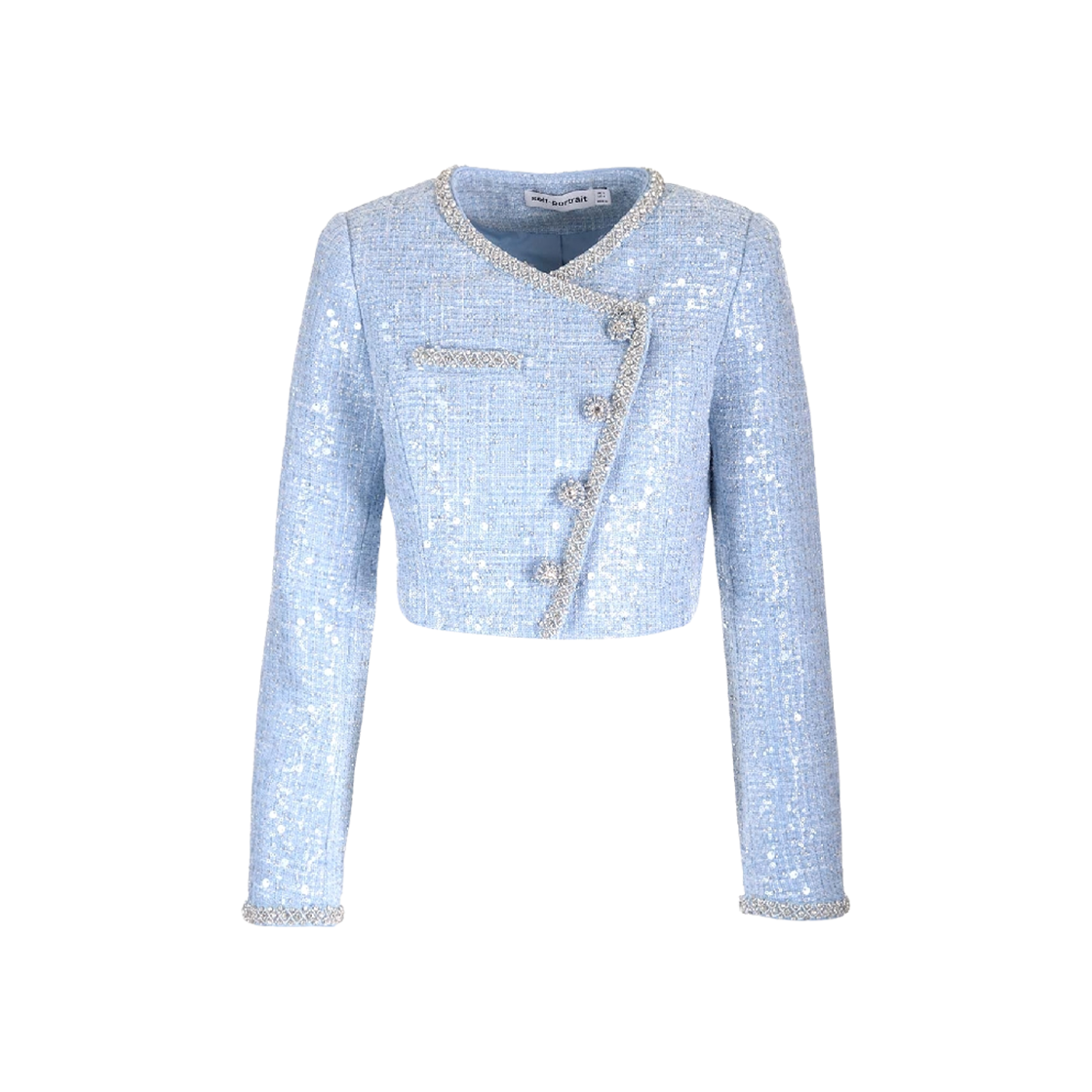 (W) 셀프 포트레이트 시퀸 부클 크롭 자켓 블루((W) Self Portrait Sequin Boucle Cropped Jacket Blue)
