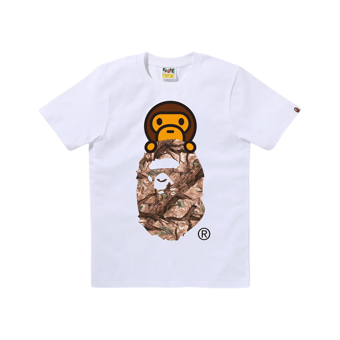 - (W) BAPE Tree Edge Camo Milo on Ape Head T-Shirt White