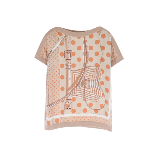 ITQAI7AIB8DR Hermes Boat Neck Twillon Short Sleeve Pullover 34 Beige Sable
