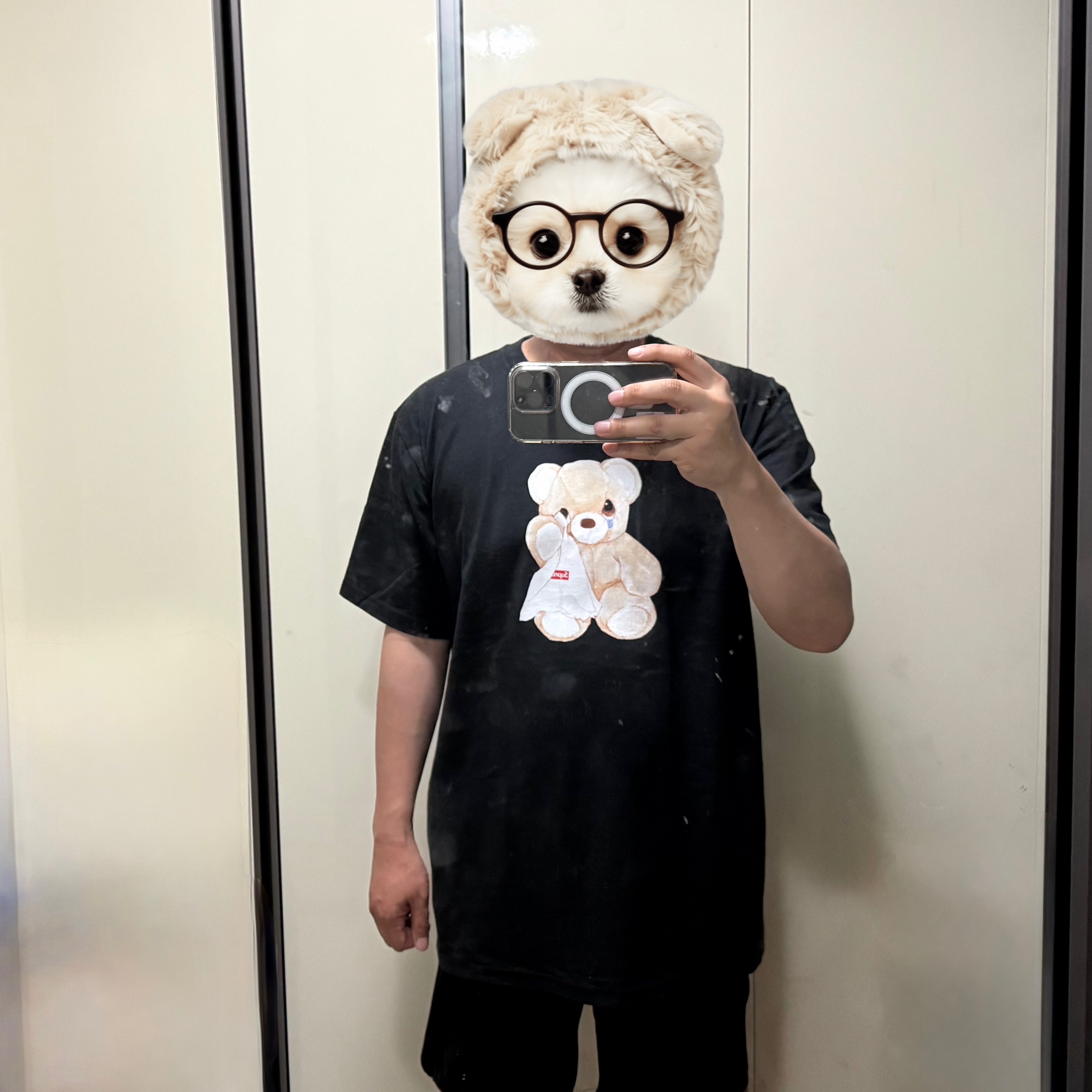 Supreme Bear T-Shirt Black - 25SS 착용 스타일 - 1