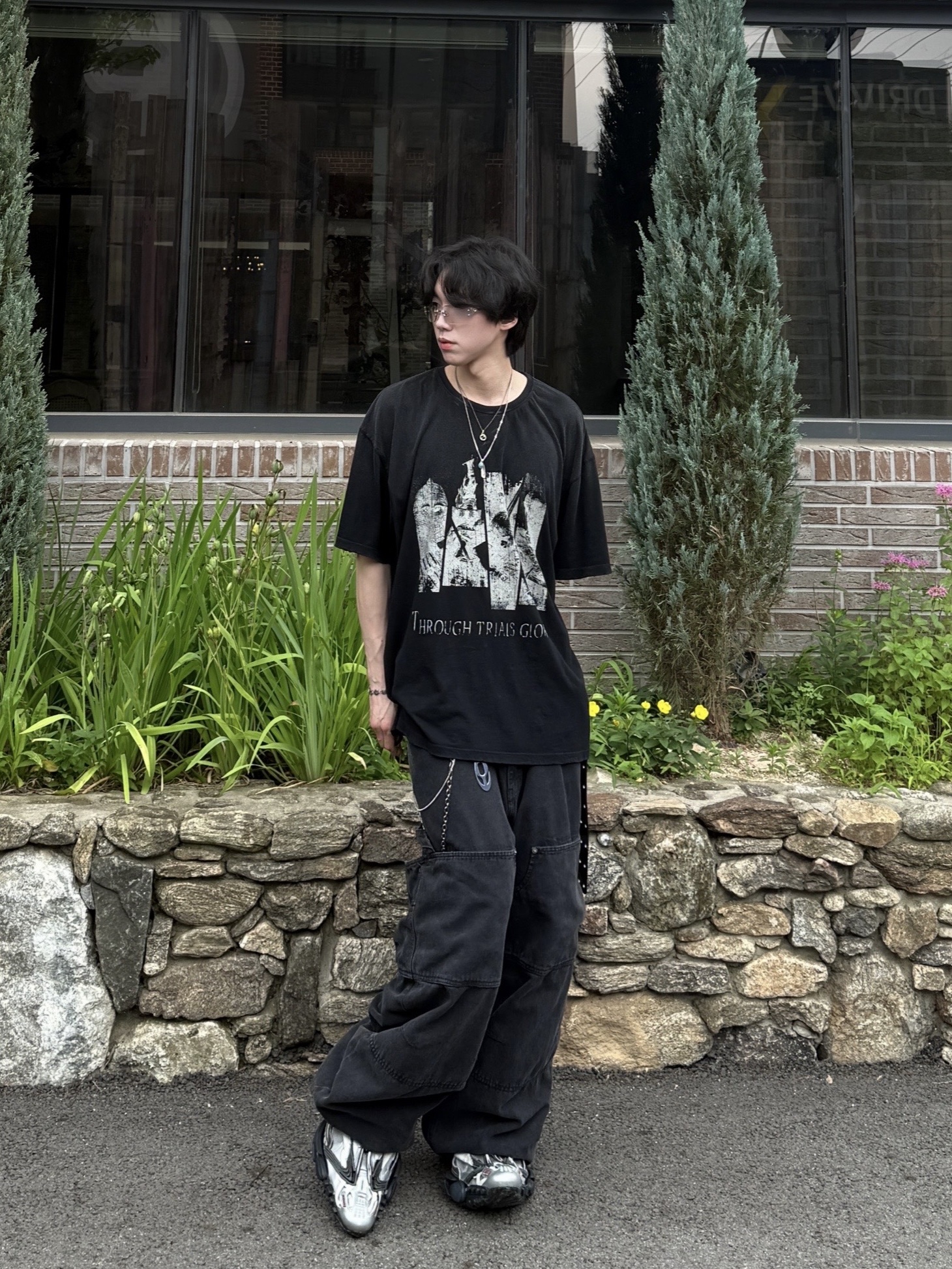 Nonnod Double knee cover pants Vintage black, Balenciaga Reptile Sneaker Multicolor 착용 스타일 - 2