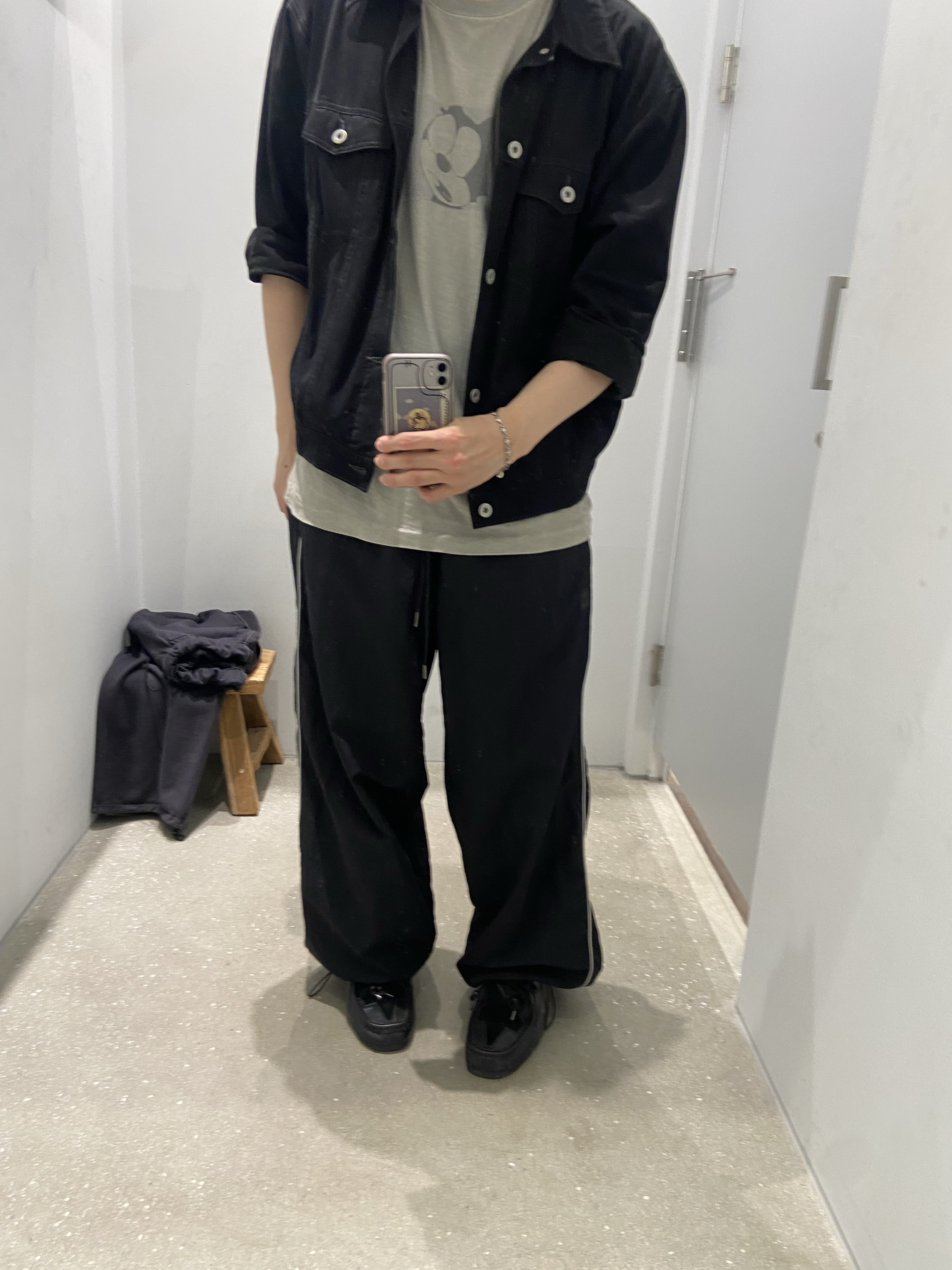 Polyteru Human Index Index Trucker Jacket Black, Polyteru Human Index Index Track Pants Dark Navy/White 착용 스타일 - 2