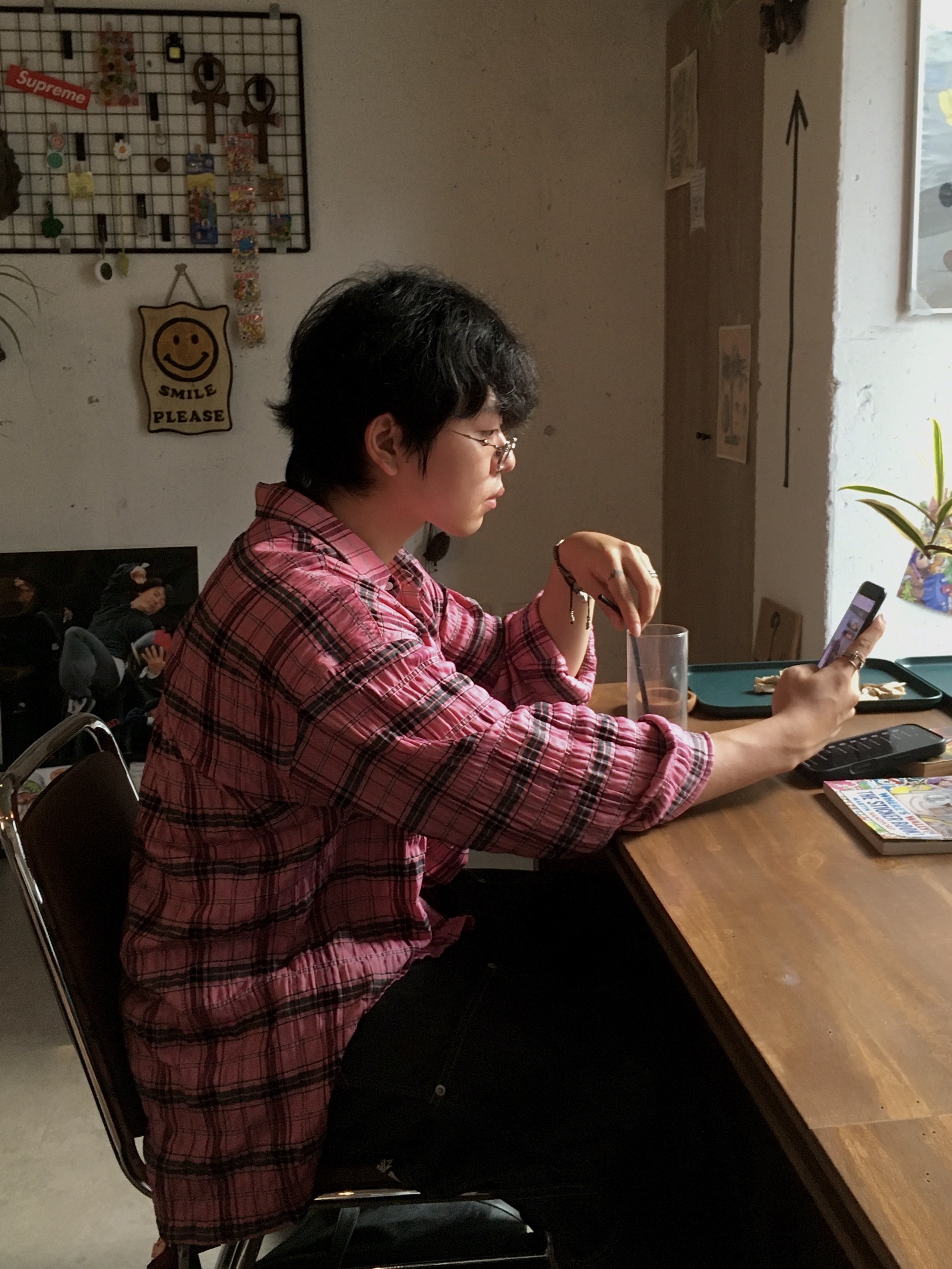 Gentle Monster Atomic 02 Silver, GRAILZ x KOIN SEOUL Carpenter Raw Denim Pants Indigo 착용 스타일 - 4