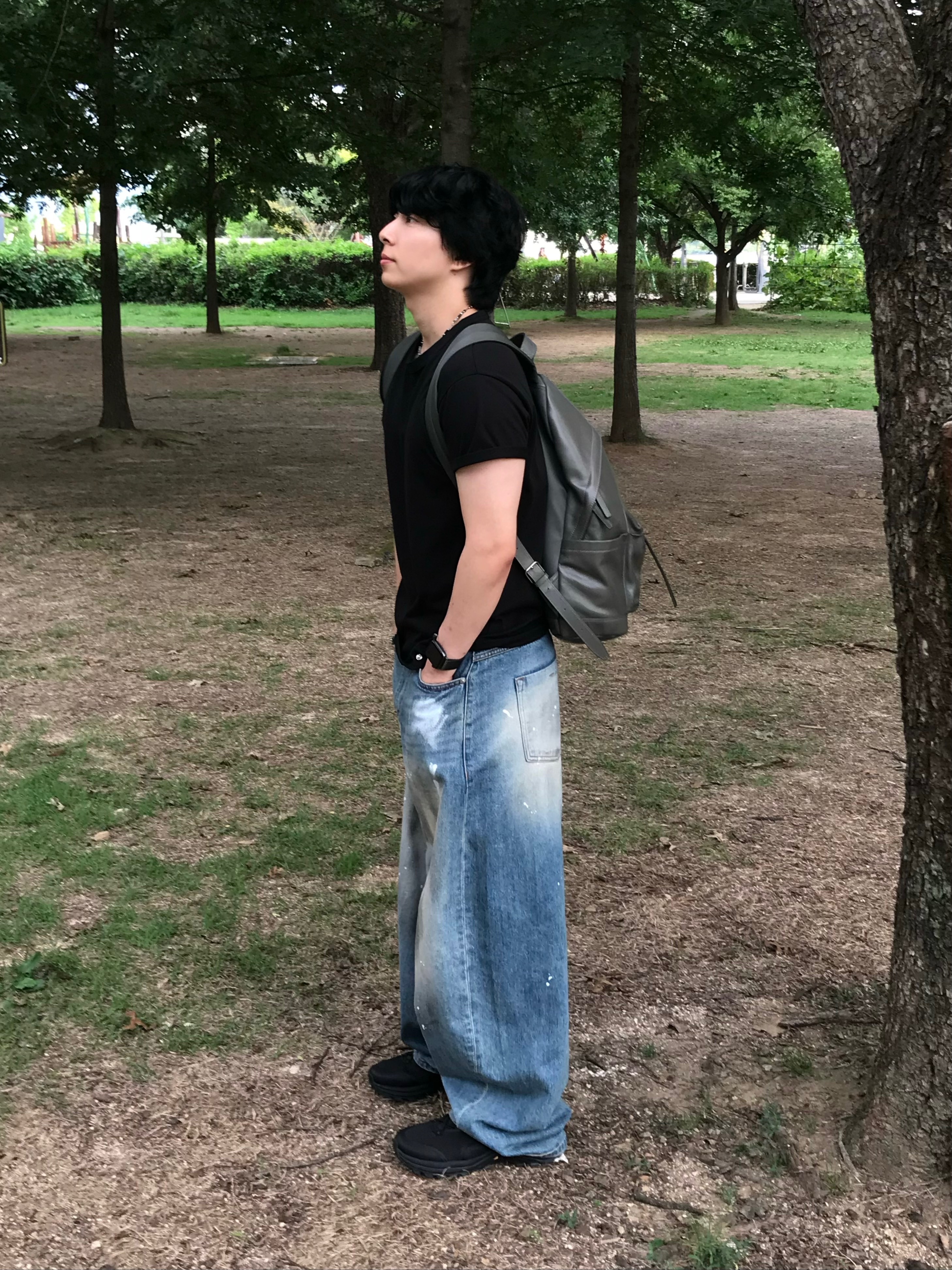noun Wide Curved Denim Pants Painting Blue 착용 스타일 - 2