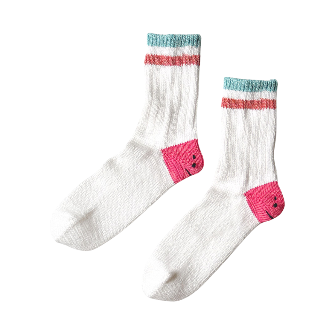 캐피탈 60 아이비 레인보위 해피 힐 홀드 삭스 화이트 핑크(Kapital 60 Ivy Rainbowy Happy Heel Hold Socks White Pink) - 1