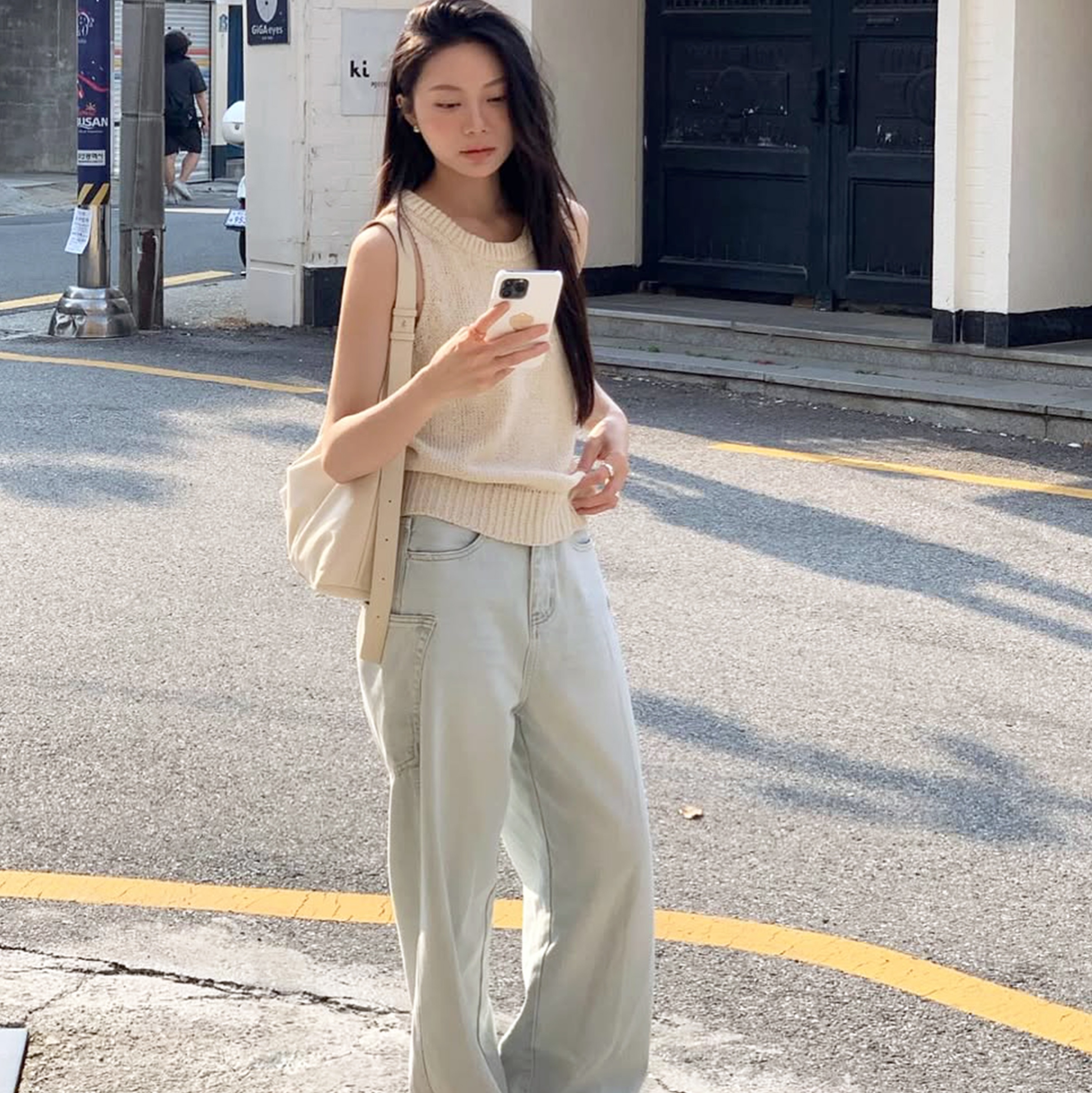 Knitted W Summer Boucle Sleeveless Linen 착용 스타일