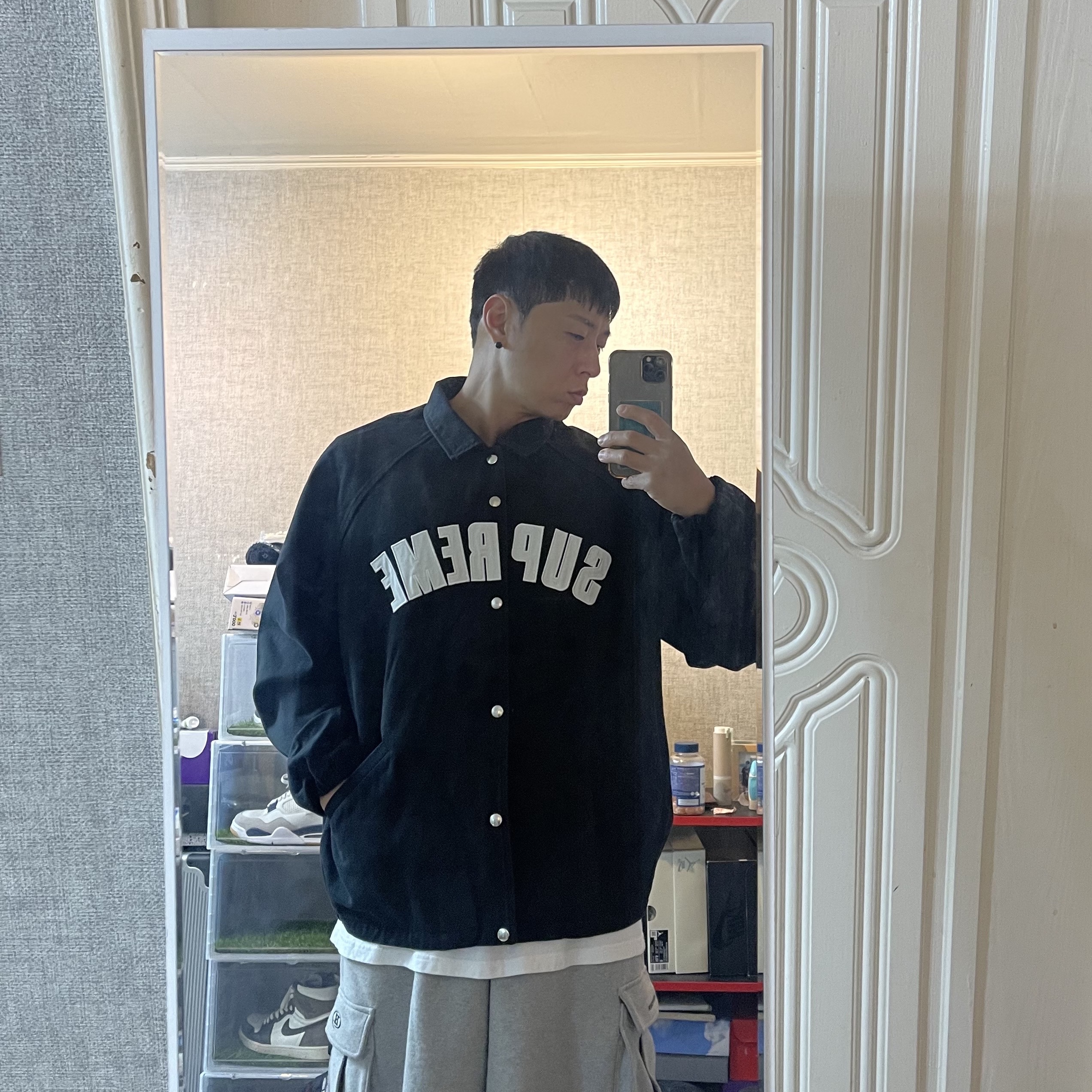 Supreme Arc Denim Coaches Jacket Black - 25SS 착용 스타일 - 2