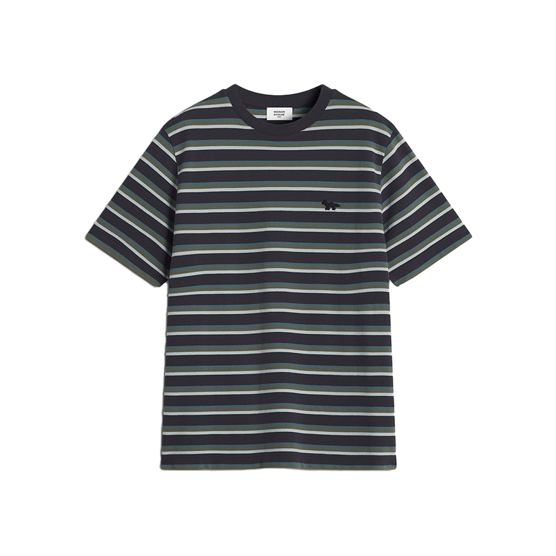 메종 키츠네 프로파일 폭스 패치 스트라이프 컴포트 티셔츠 소프트 틸 베이 리프(Maison Kitsune Profile Fox Patch Striped Comfort T-Shirt Soft Teal Bay Leaf) - 1