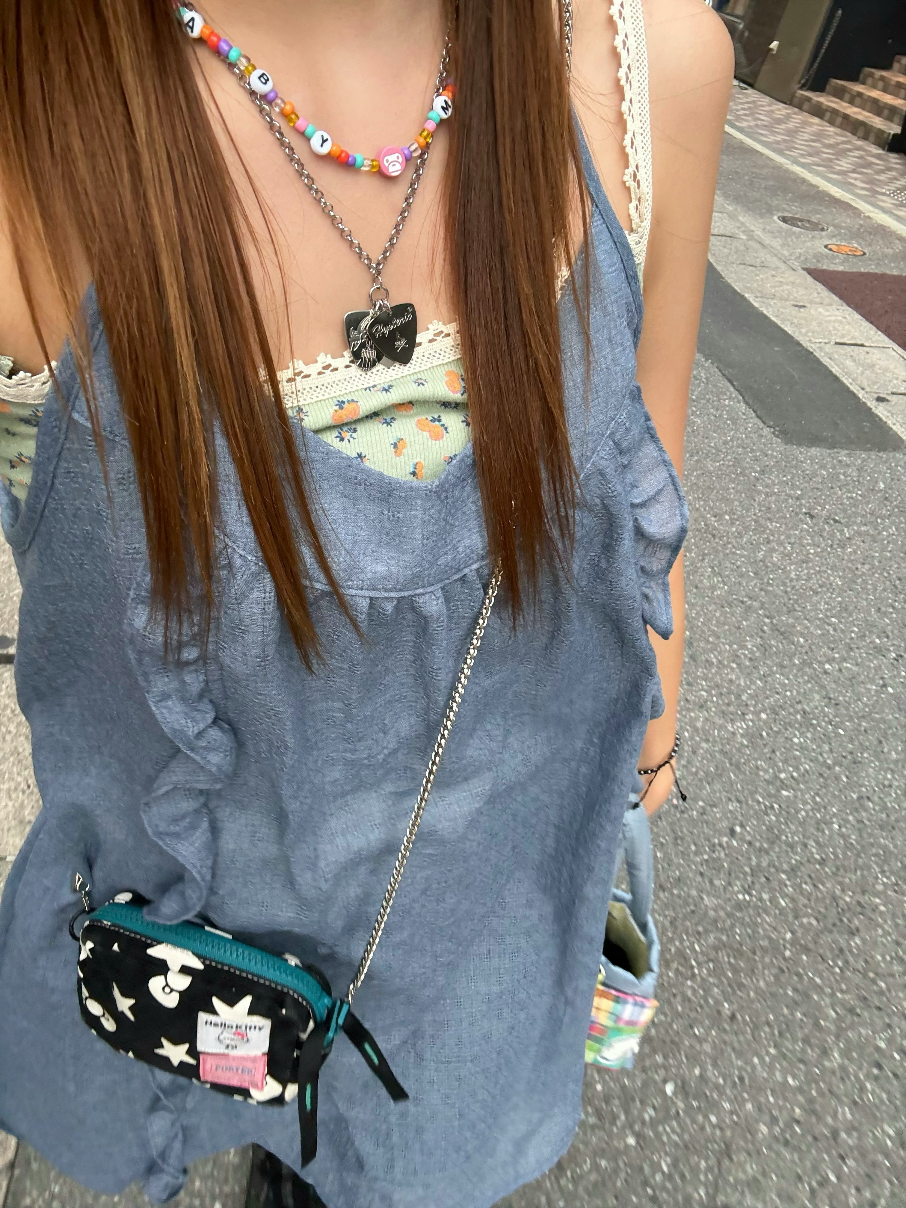 (W) Hysteric Glamour On Skull Pick Necklace Silver 착용 스타일