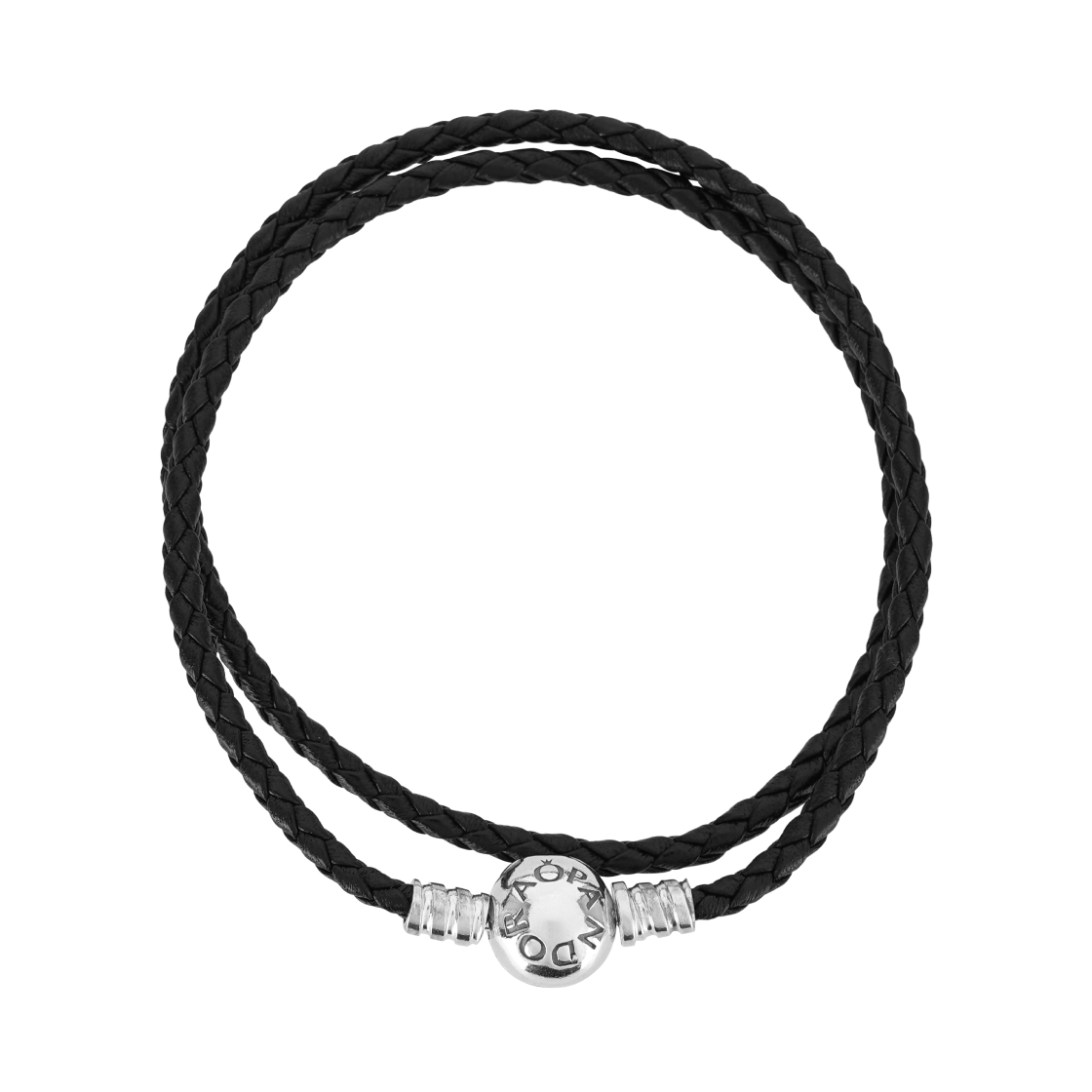 (W) 판도라 모먼트 더블 레더 브레이슬릿 스털링 실버 블랙((W) Pandora Moments Double Leather Bracelet Sterling Silver Black)