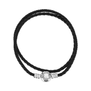 (W) Pandora Moments Double Leather Bracelet Sterling Silver Black