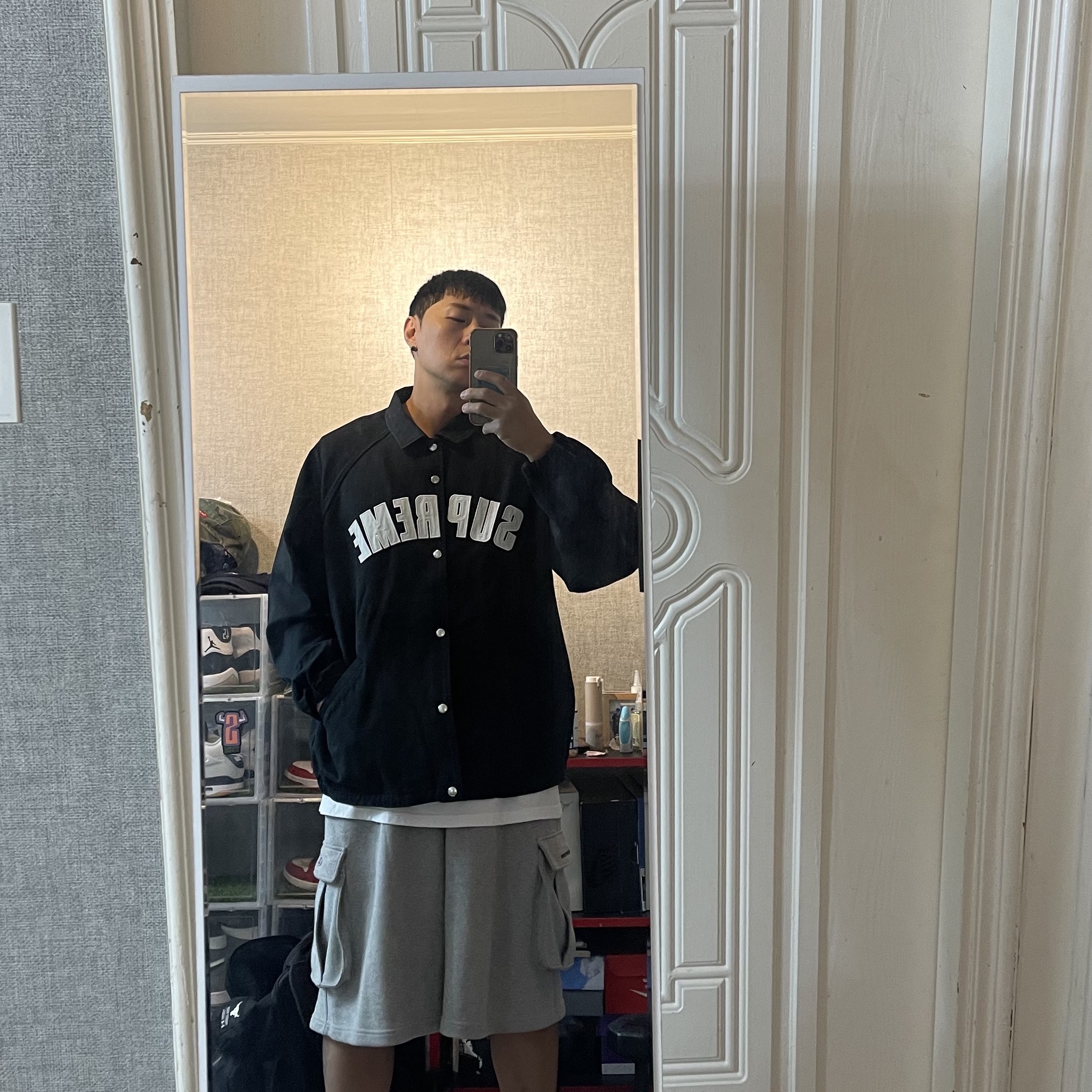 Supreme Arc Denim Coaches Jacket Black - 25SS 착용 스타일 - 3