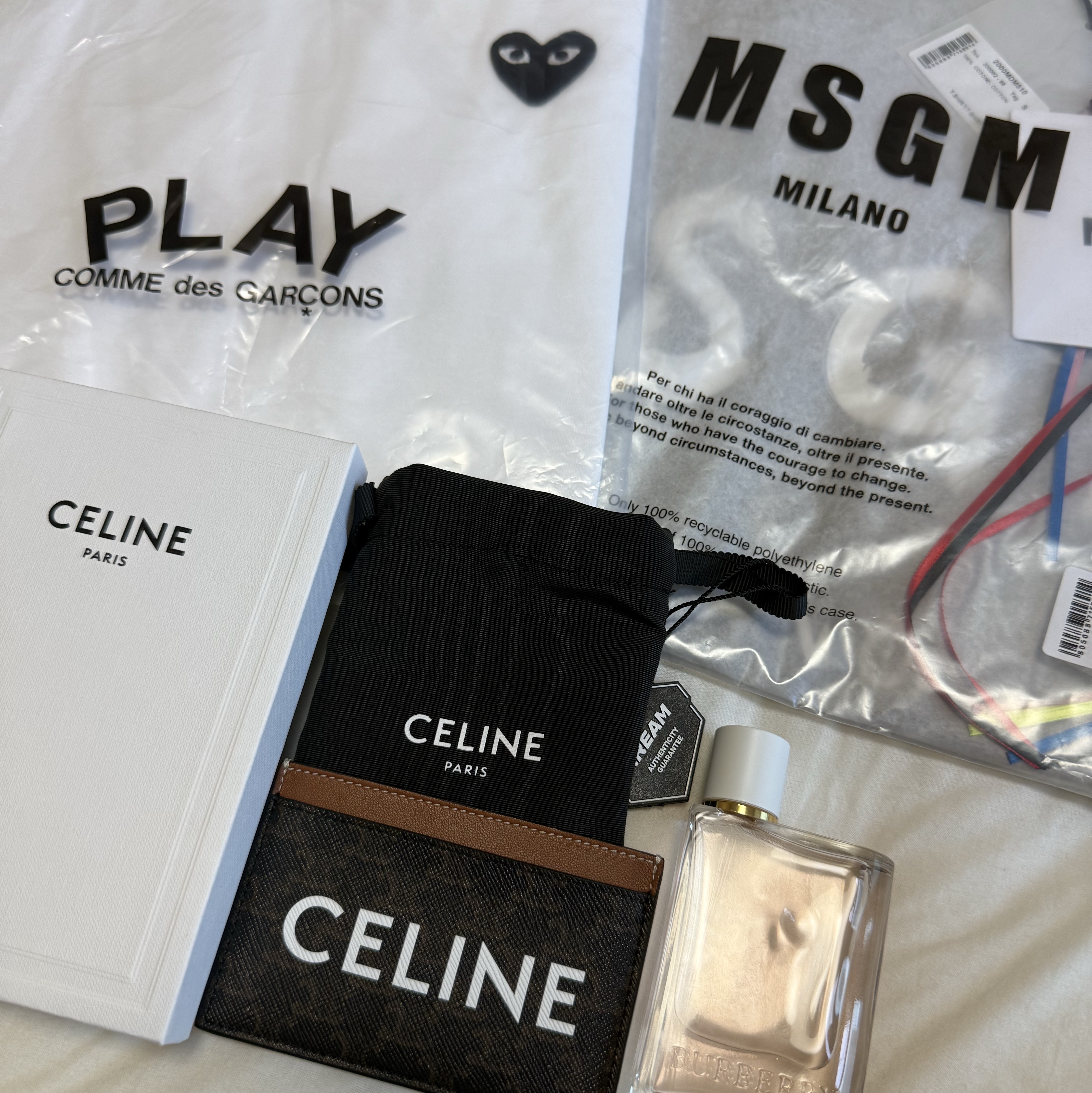 Celine Card Holder in Triomphe Canvas with Celine Print Tan, (W) MSGM Cotton T-Shirt with Logo Black 착용 스타일