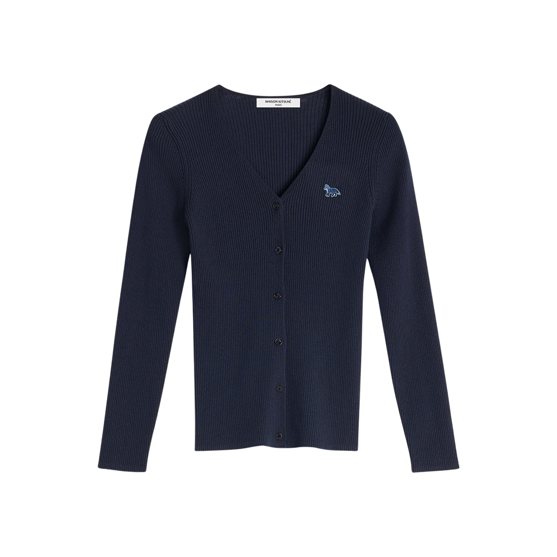 (W) 메종 키츠네 베이비 폭스 패치 파인 립드 가디건 네이비((W) Maison Kitsune Baby Fox Patch Fine Ribbed Cardigan Navy)