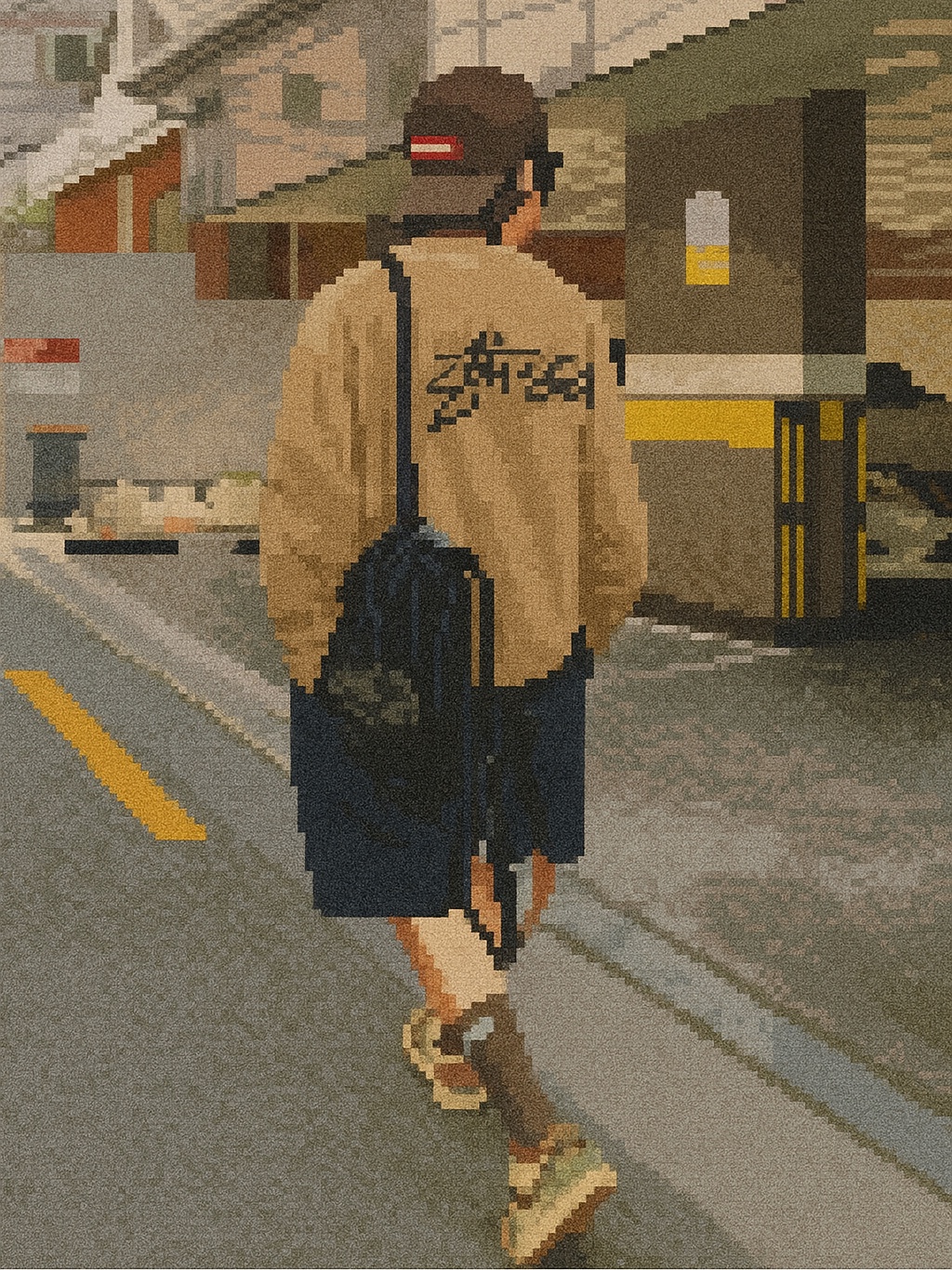 Adidas Yeezy Boost 350 V2 Bone, SLOW RECORD HOUSE Carpenter Bermuda Wide Camo Pants Vintage Green 착용 스타일 - 8