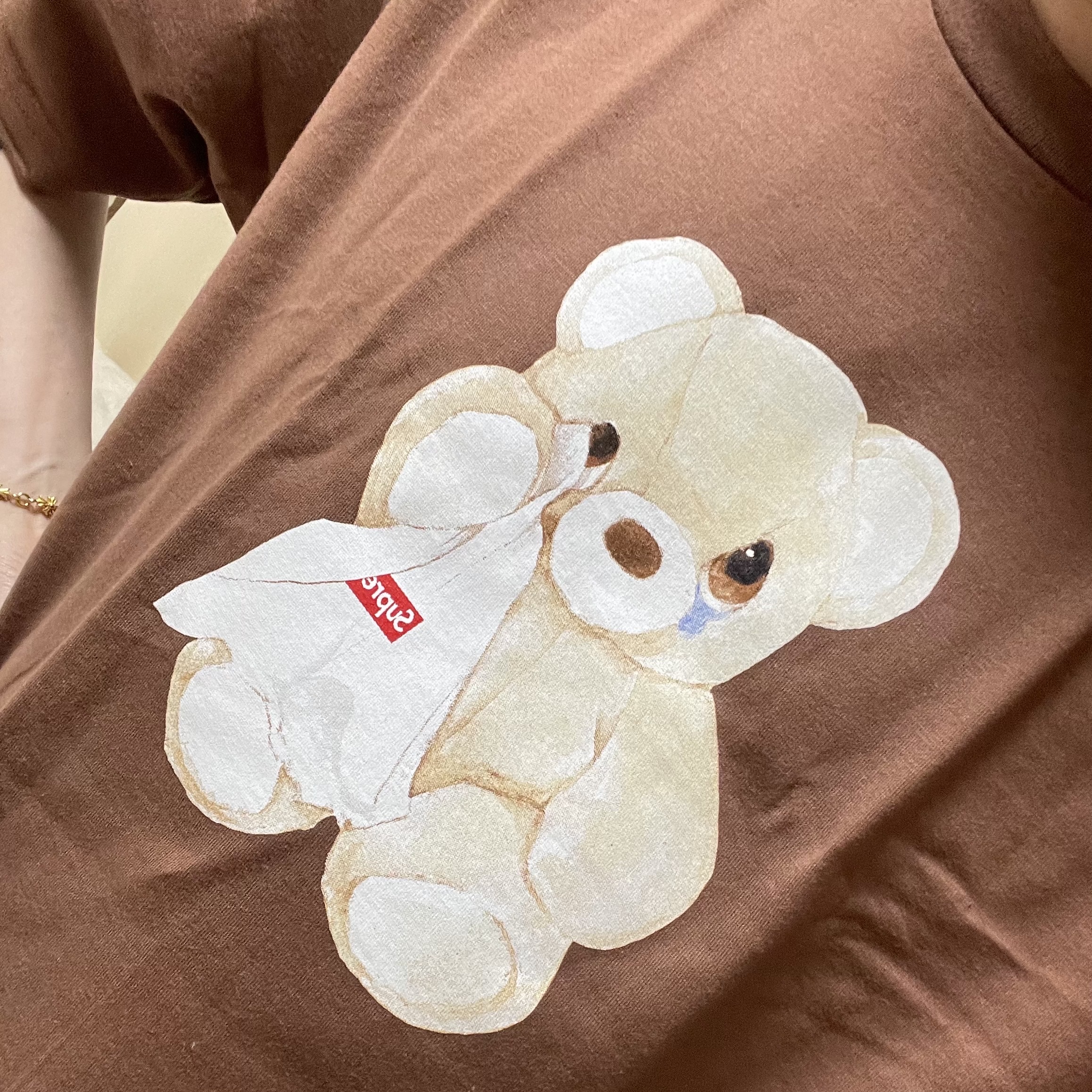 Supreme Bear T-Shirt Brown - 25SS 착용 스타일