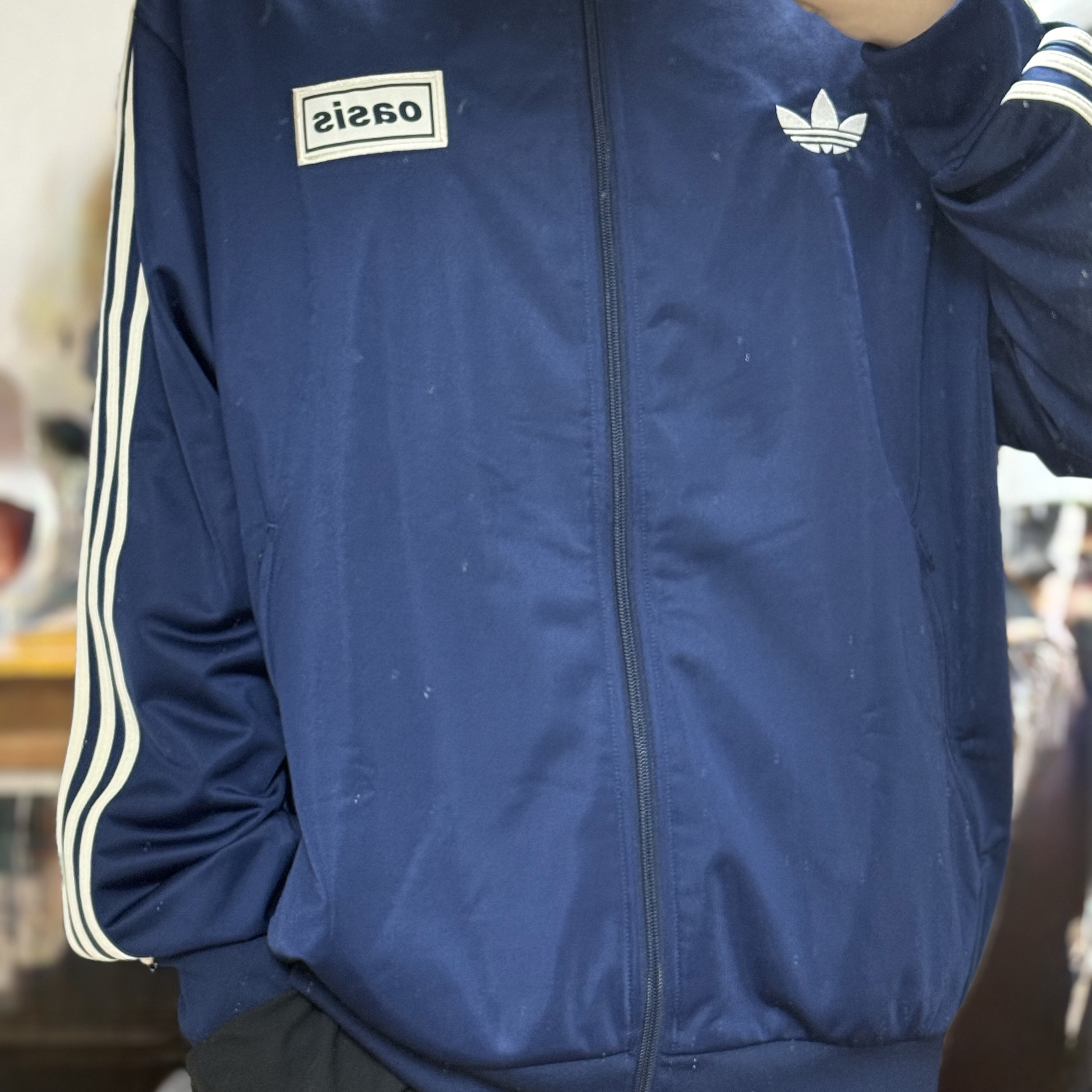 Adidas x Oasis Tour Firebird Track Top Night Indigo - US Sizing 착용 스타일 - 2