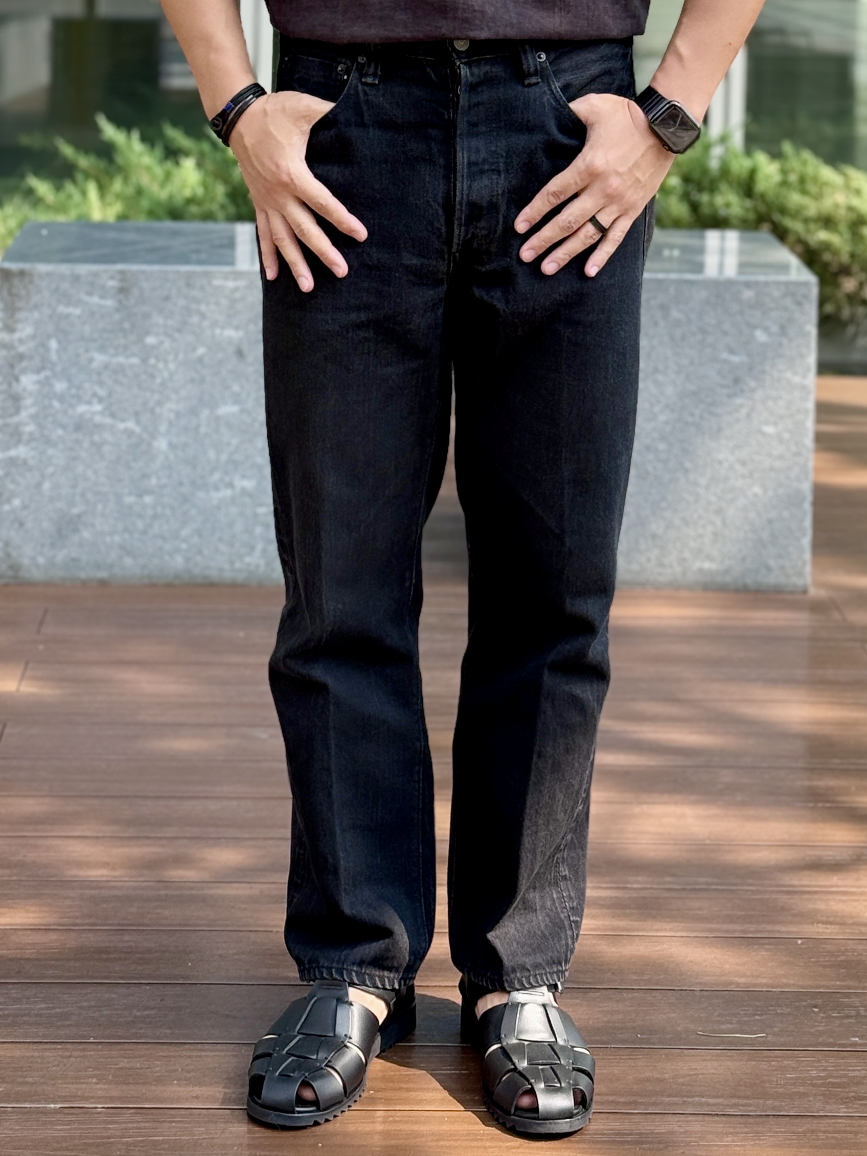 Fullcount 1101BK Straight Denim Black White, Paraboot Pacific Lisse Black 착용 스타일 - 7