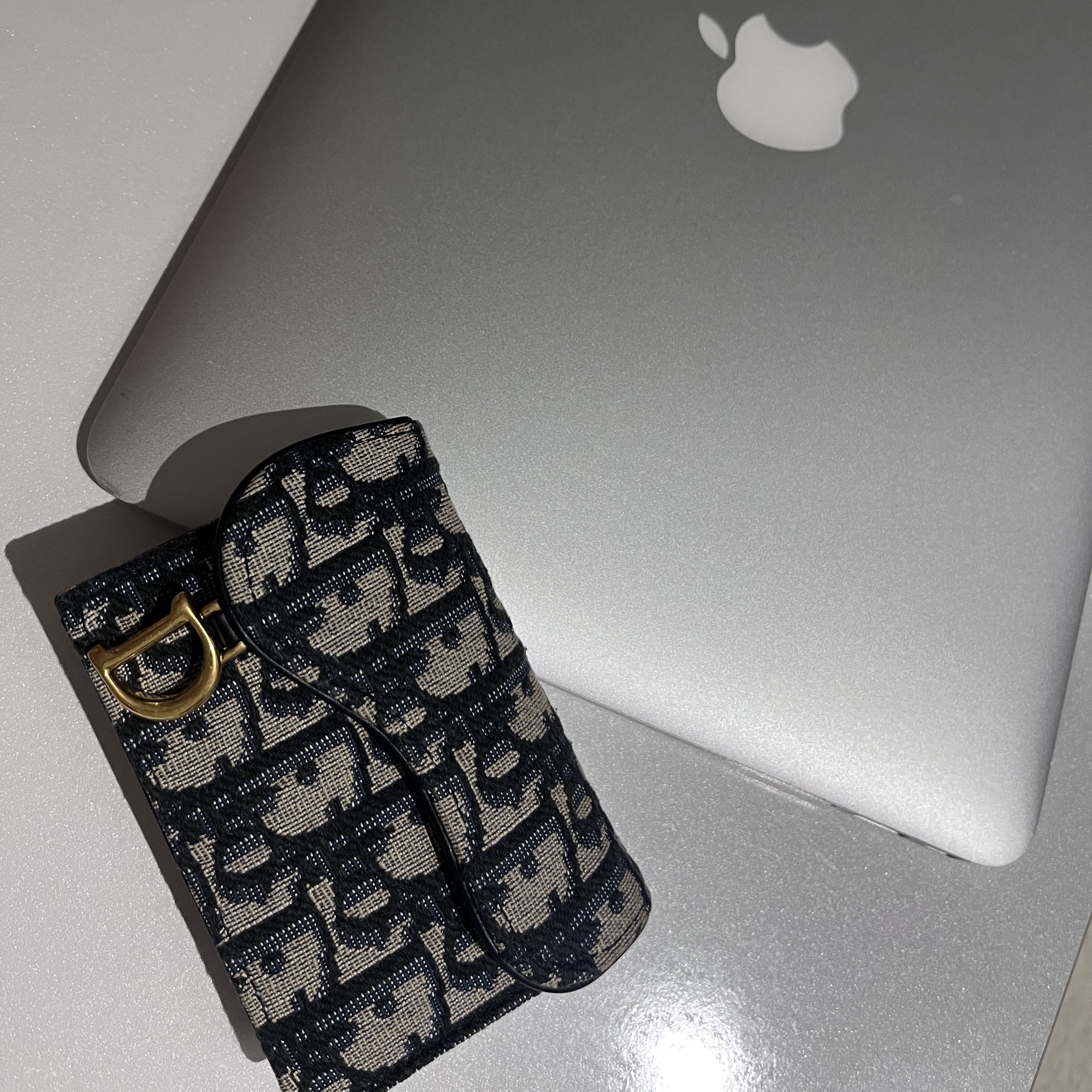 Dior Saddle Flap Card Holder Blue Dior Oblique Jacquard 착용 스타일