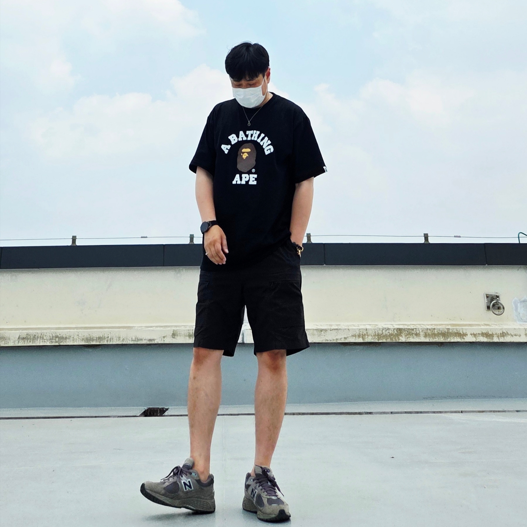 BAPE College T-Shirt Black, Haleine Metal Piercing Ring (VA218) 착용 스타일 - 4