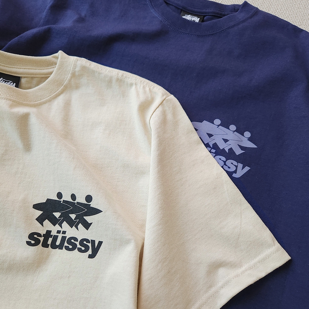 Stussy Surfwalk T-Shirt Putty, Stussy Surfwalk T-Shirt Navy 착용 스타일 - 2