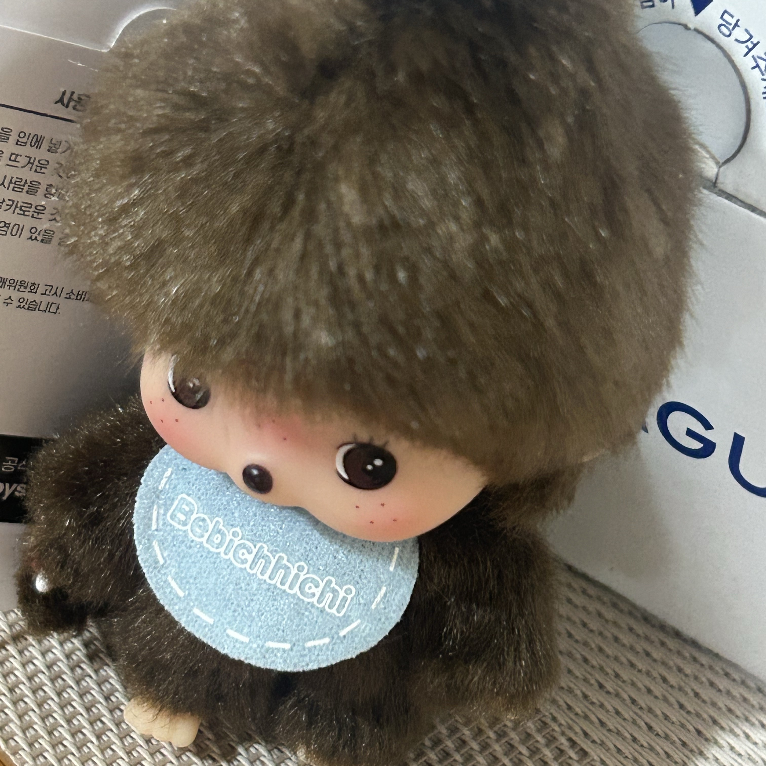 Monchhichi Bebichhichi Bighead SS Boy Key Chain Blue 착용 스타일 - 2