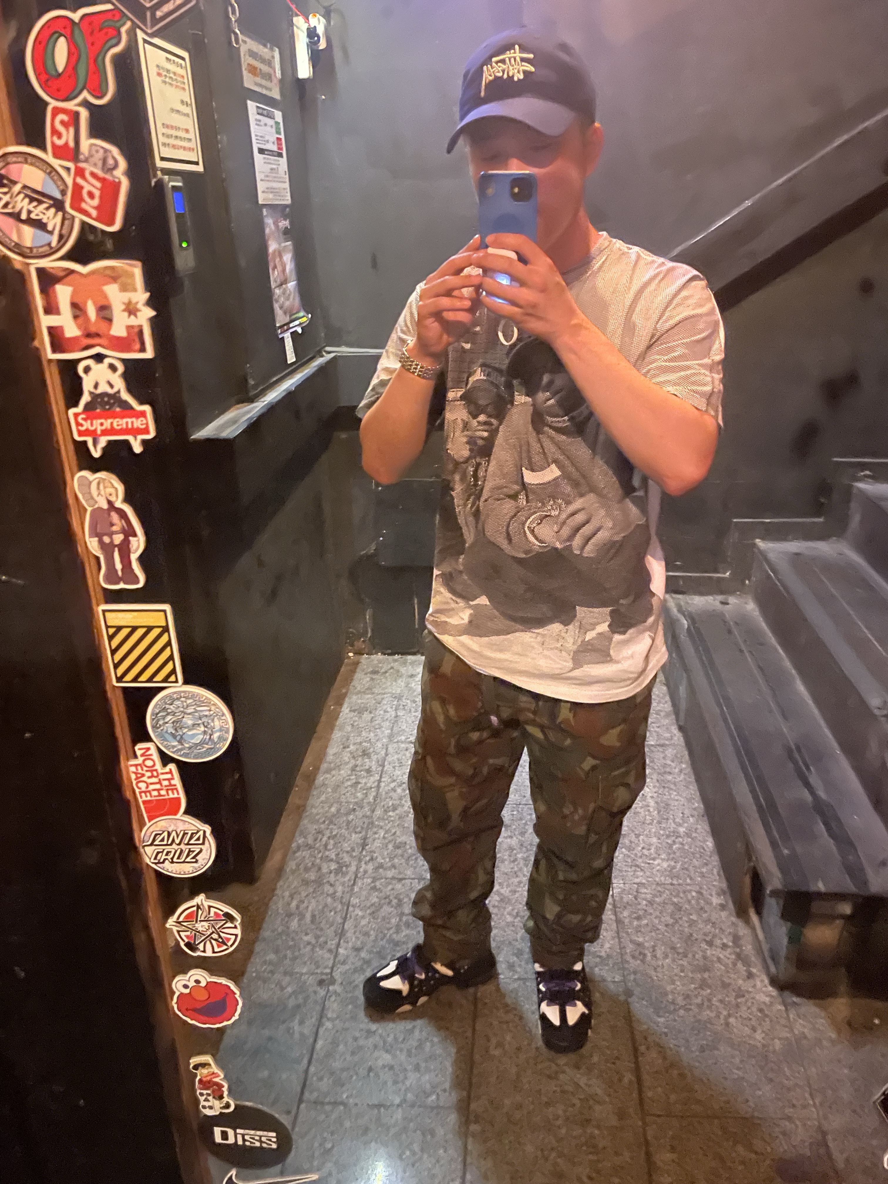 Nike Air Max 2 CB 94 Black and Pure Purple, Stussy x Gang Starr T-Shirt White 착용 스타일