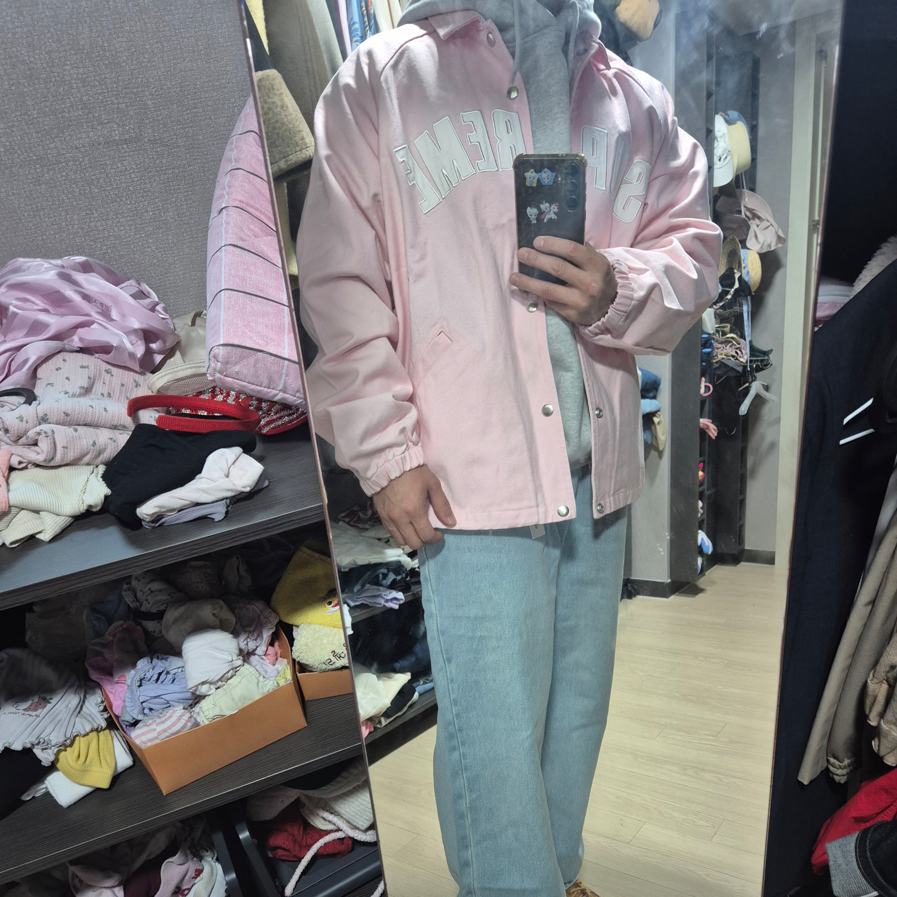 Supreme Arc Denim Coaches Jacket Light Pink - 25SS 착용 스타일