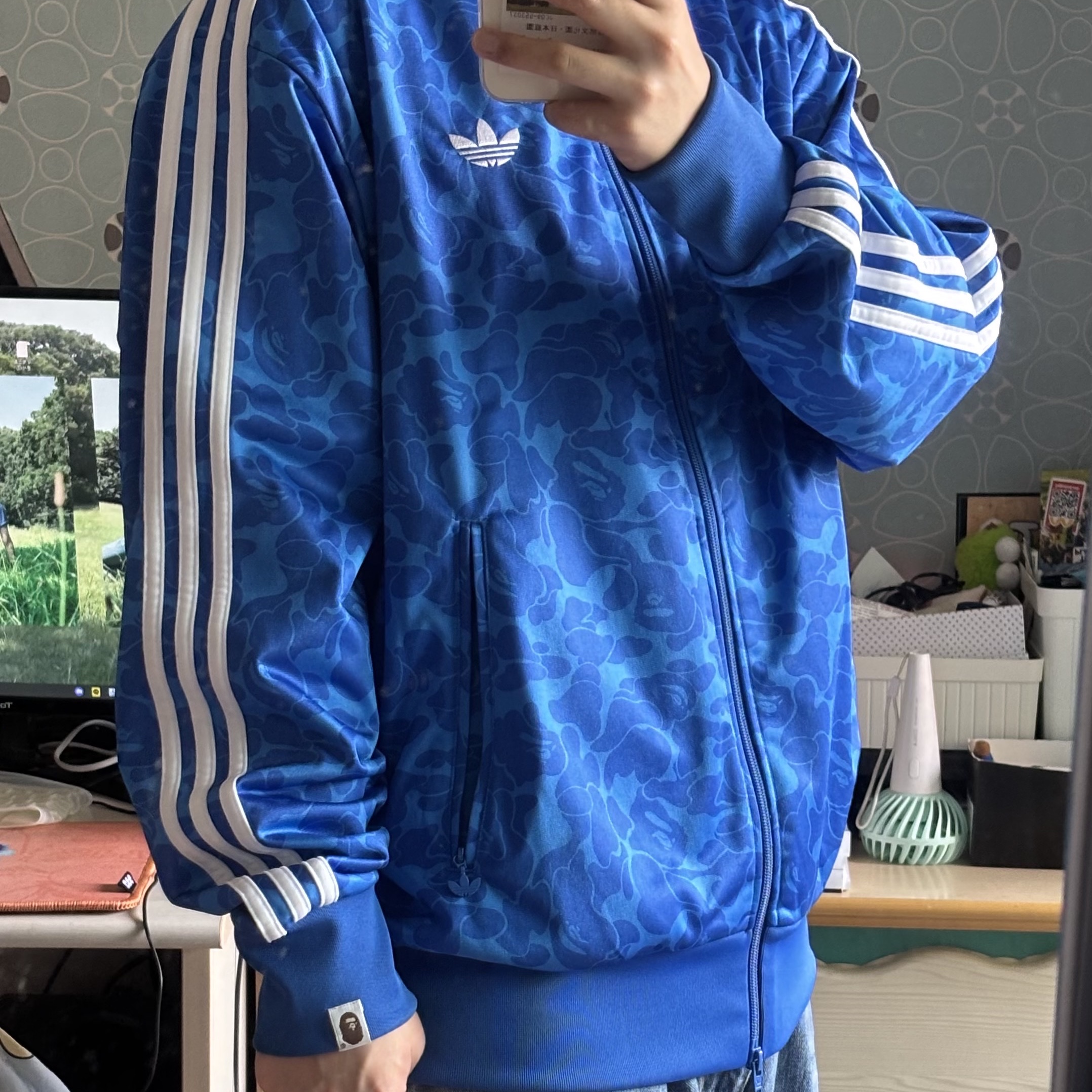 Adidas x BAPE Allover Print Track Top Blue - KR Sizing 착용 스타일 - 1