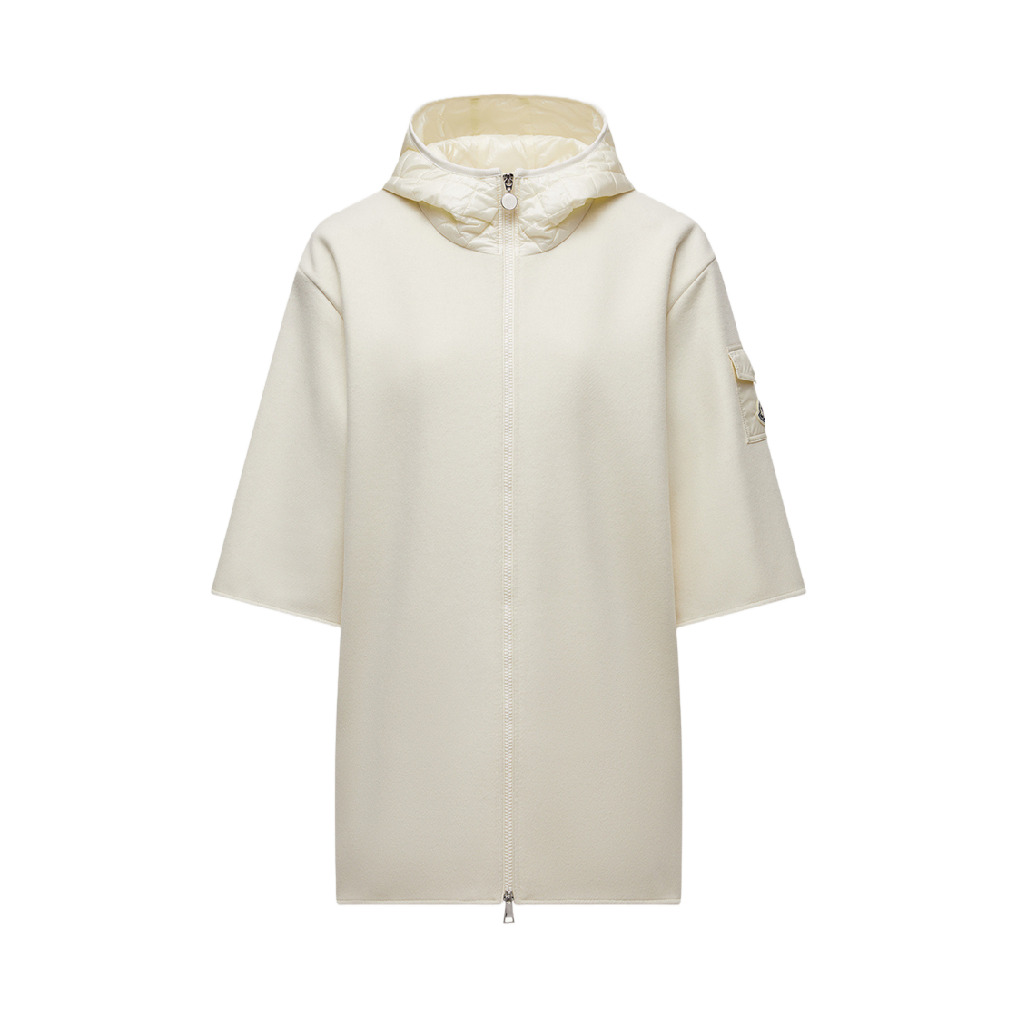 (W) 몽클레르 울 후드 집업 케이프 화이트 아이보리 - 25SS((W) Moncler Wool Hooded Zip Up Cape White Ivory - 25SS) - 1