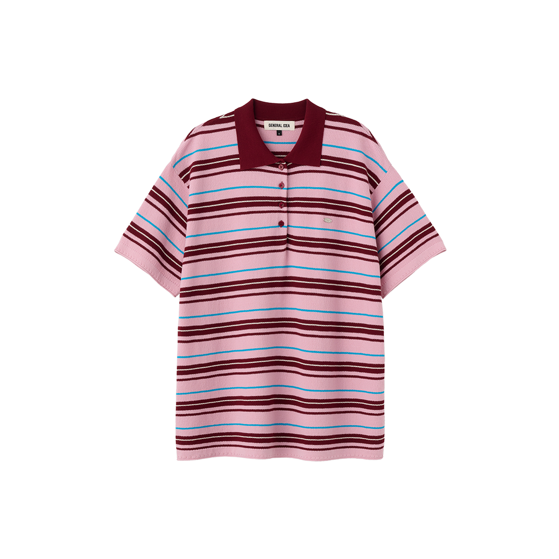제너럴아이디어 우먼 멀티 스트라이프 카라 하프 니트 핑크(General Idea Woman Multi Stripe Collar Half Knit Pink)