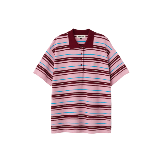 WBE2L05546PI General Idea Woman Multi Stripe Collar Half Knit Pink