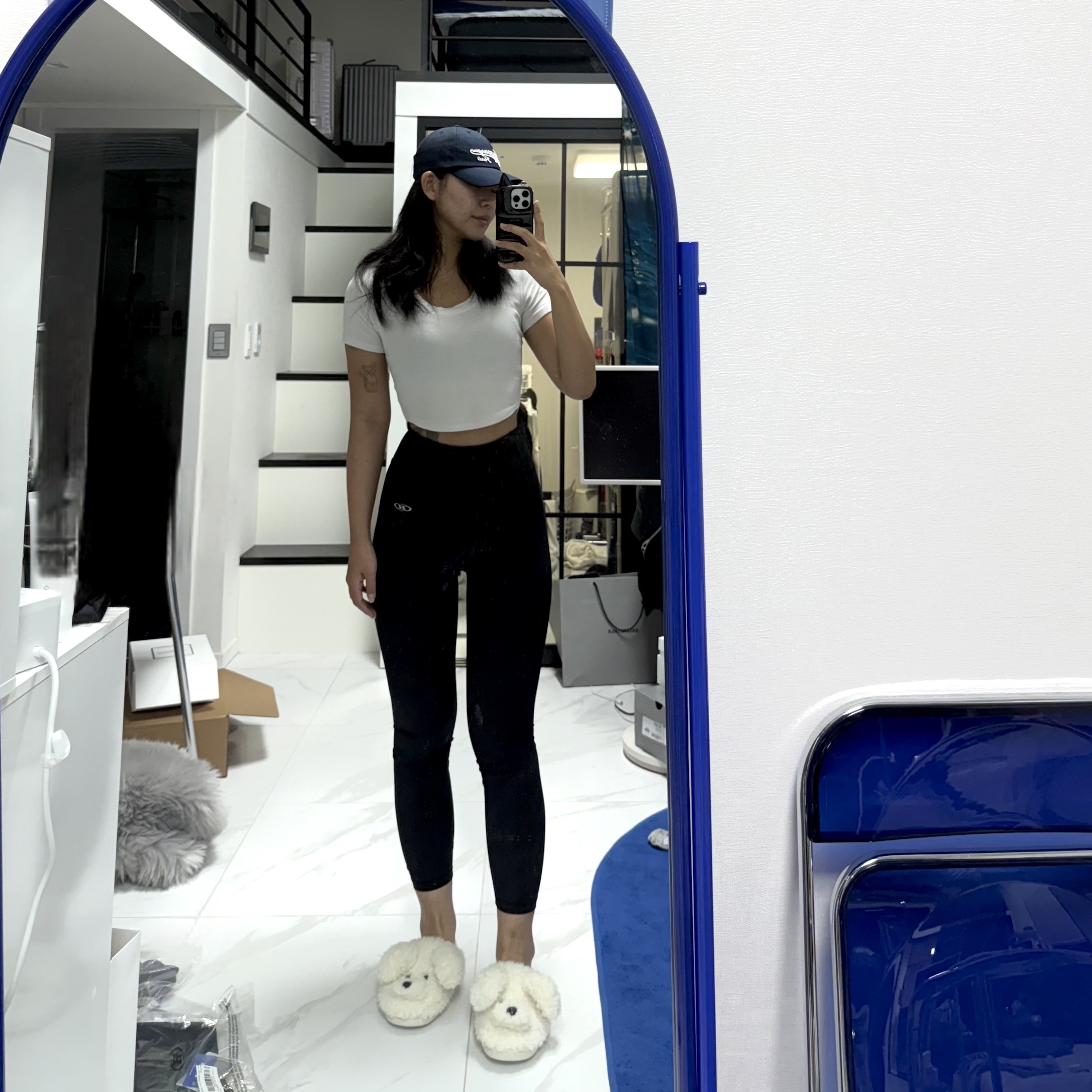 BORN TO WIN W B-Flex Long Leggings Black, Wooyoungmi Lettering Logo Ball Cap Navy - 25SS 착용 스타일