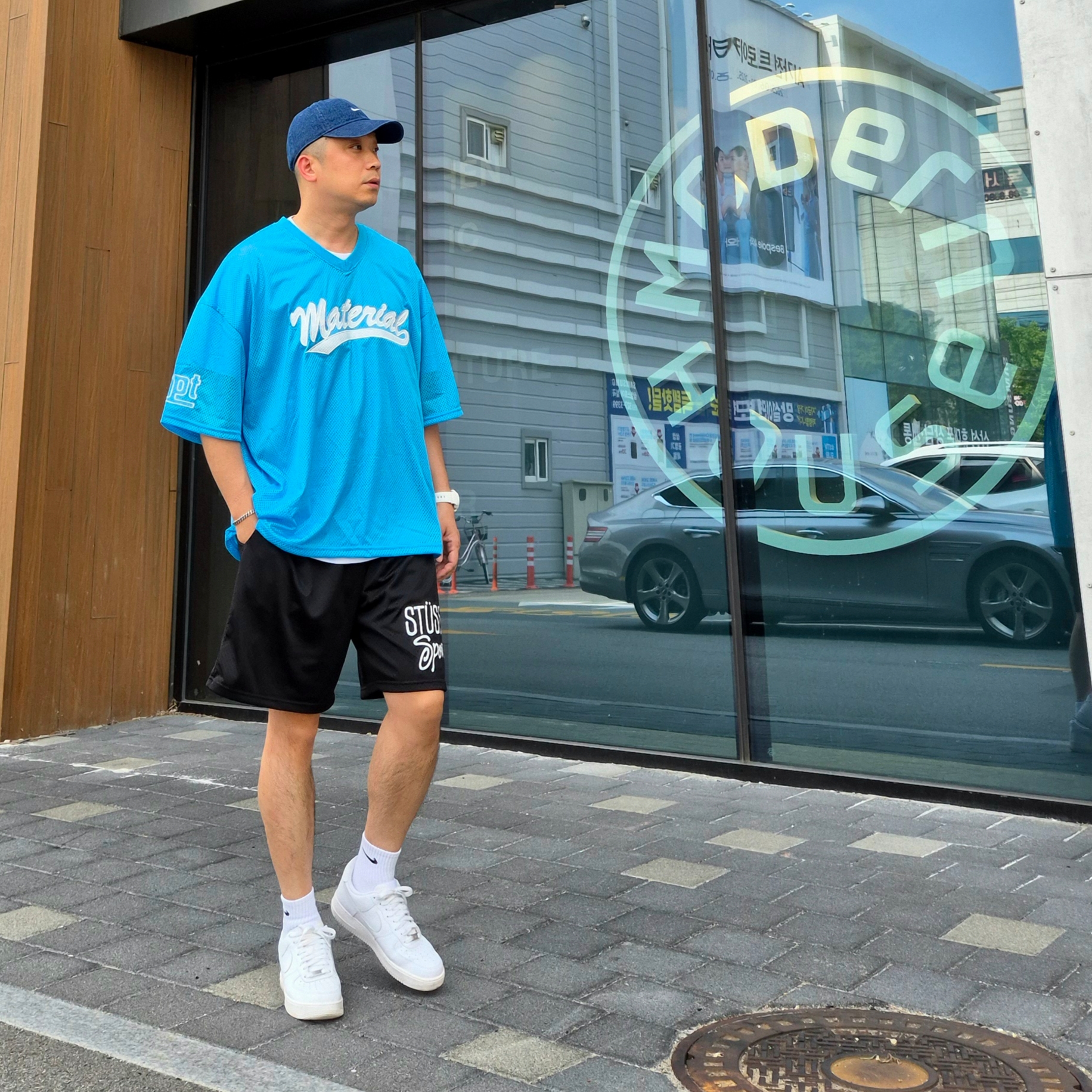 Nike Air Force 1 '07 Low White, Stussy Sport Mesh Short Black 착용 스타일 - 2