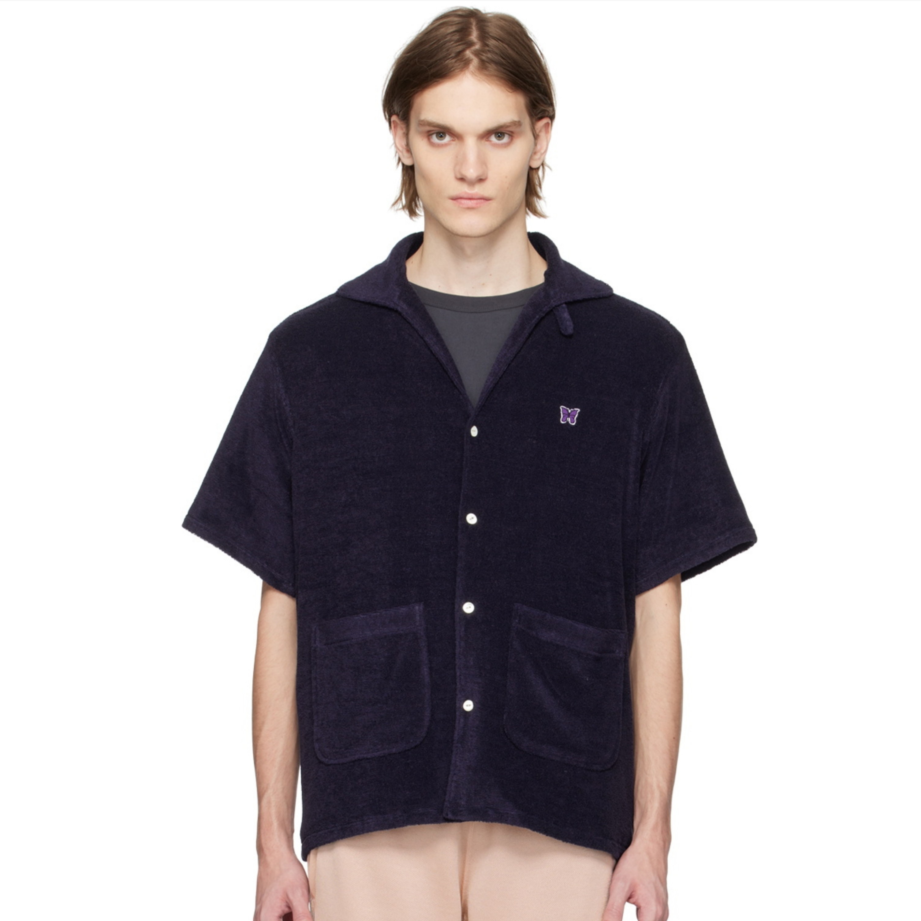 Needles S/S Italian Collar Shirt Navy 착용 스타일