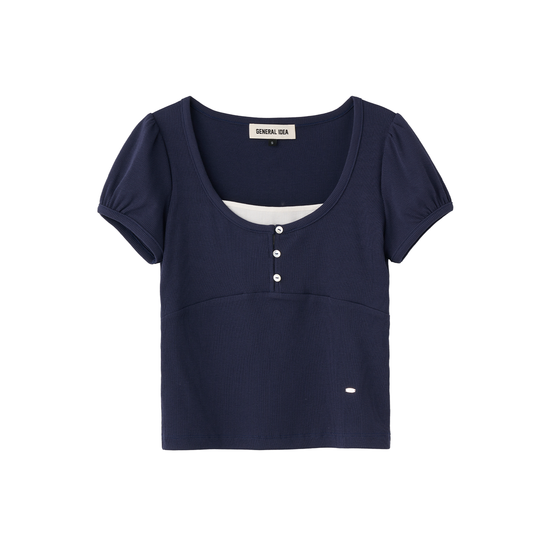 제너럴아이디어 우먼 버튼 레이어드 반팔티 네이비(General Idea Woman Button Layered Half T-Shirts Navy)