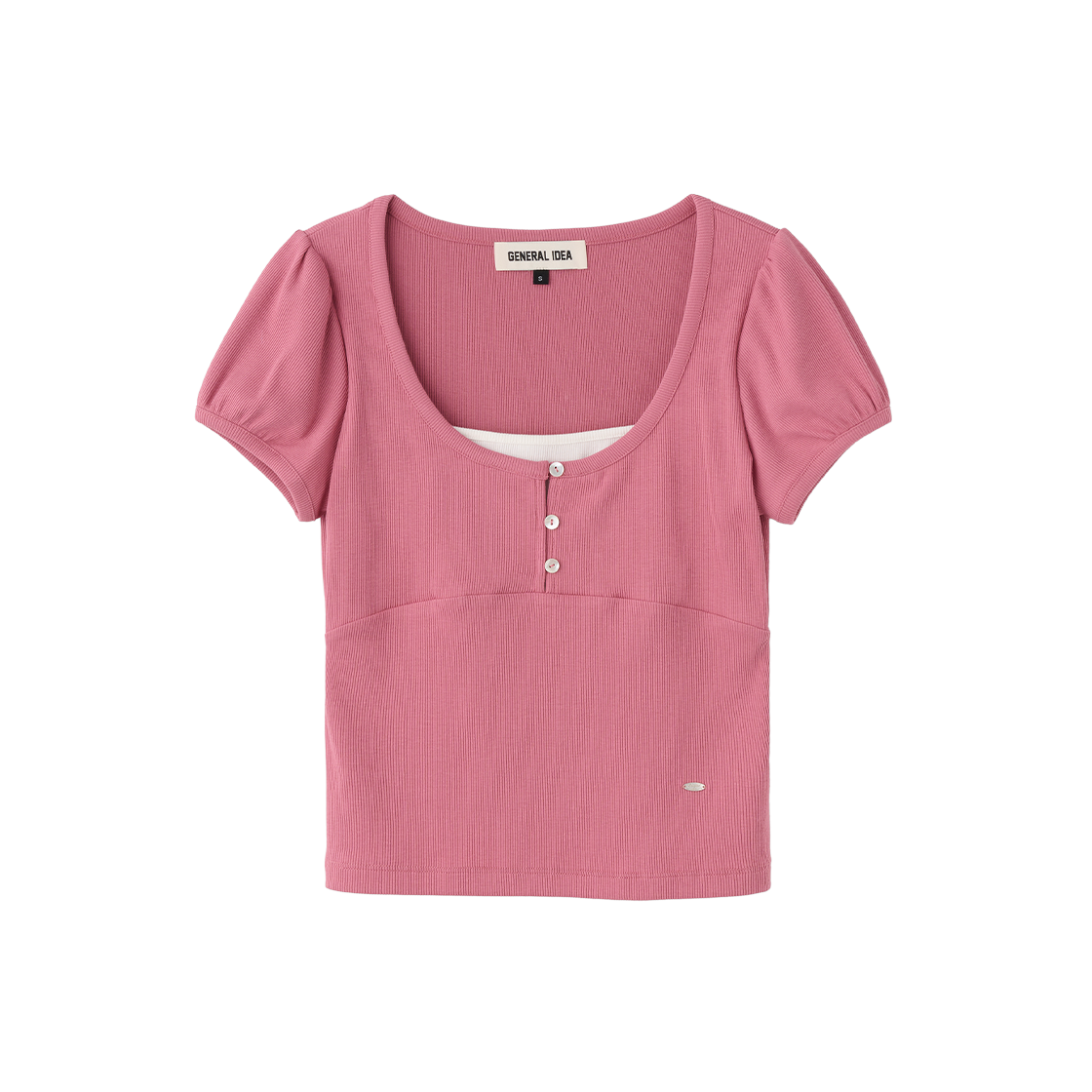 제너럴아이디어 우먼 버튼 레이어드 반팔티 로즈 핑크(General Idea Woman Button Layered Half T-Shirts Rose Pink)