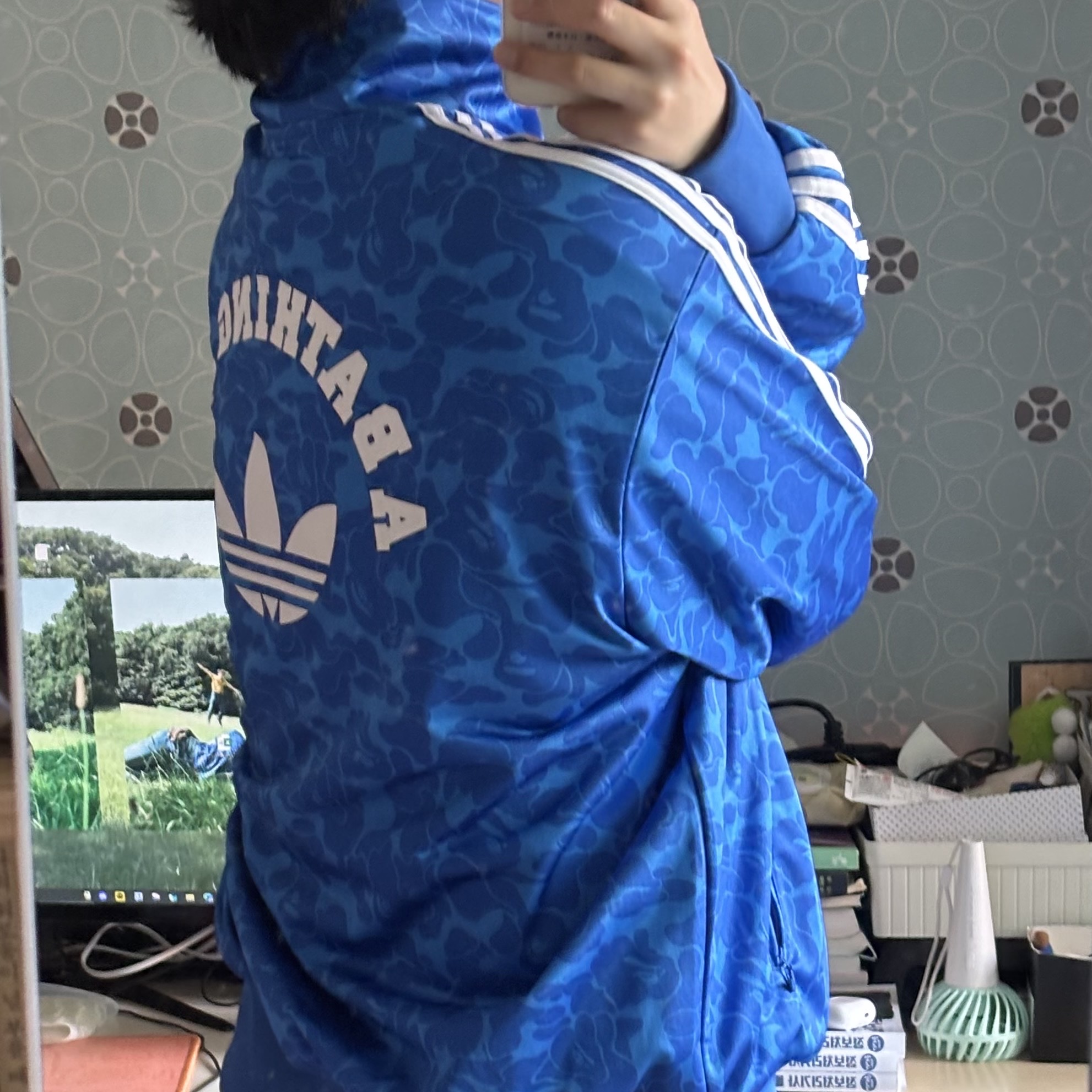 Adidas x BAPE Allover Print Track Top Blue - KR Sizing 착용 스타일 - 2