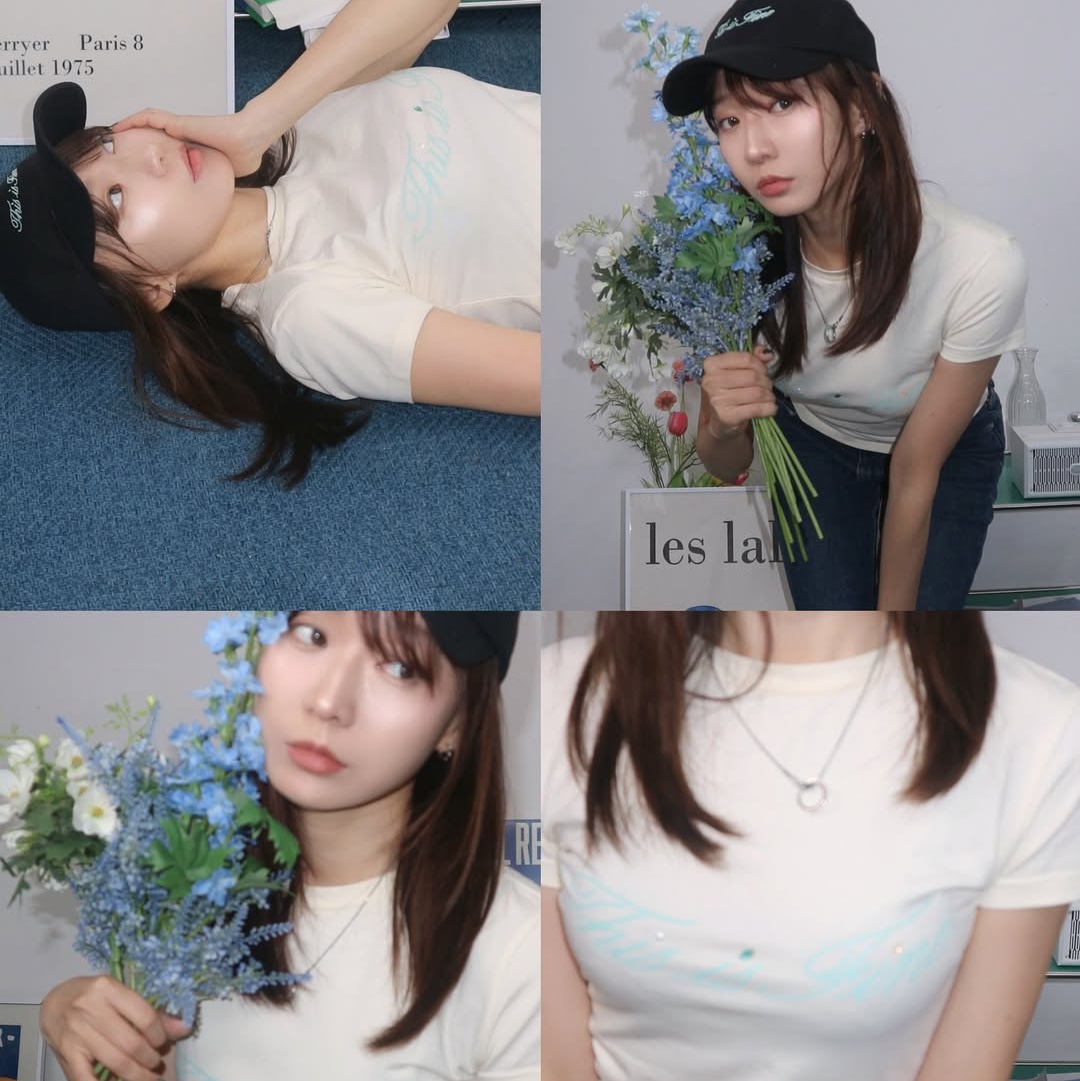 THIS IS FINE Cropped Signature Tee Cream, THIS IS FINE Signature Ball Cap Black 착용 스타일 - 5