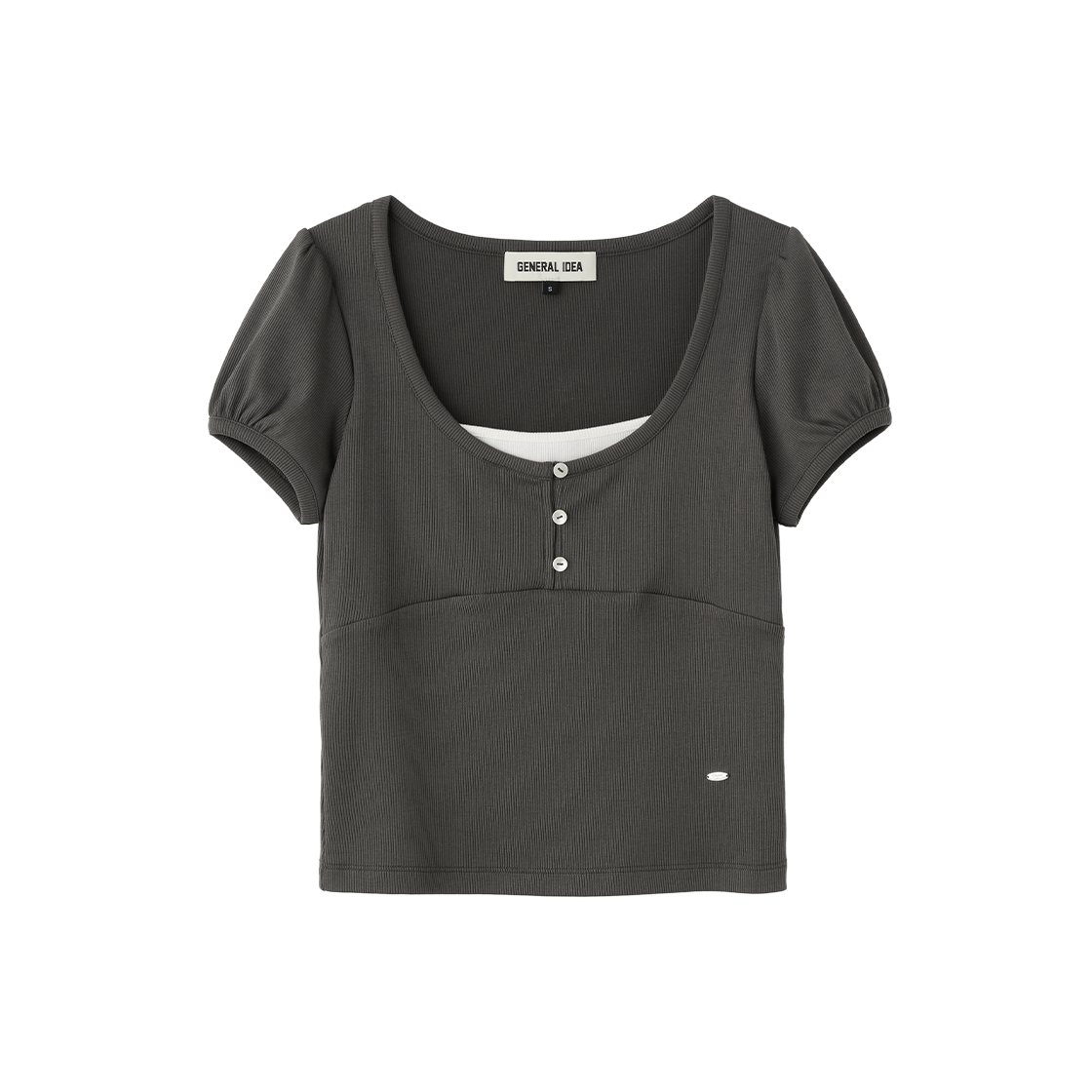 WBE2L01544CH General Idea Woman Button Layered Half T-Shirts Charcoal