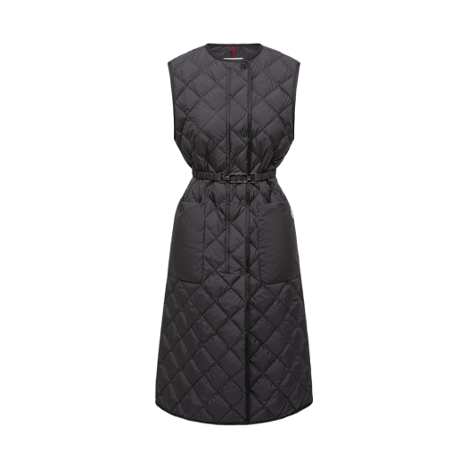 (W) Moncler Butor Diamond Quilted Long Down Gilet Black - 25FW