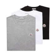 Moncler Logo Patch Cotton T-Shirt White Black Gray (Set of 3) - 25FW