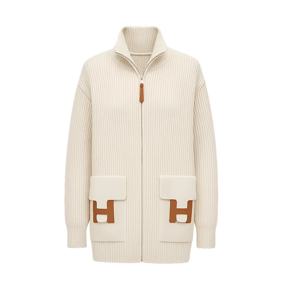 H5H2228D3A3 Hermes Wool Knit Jacket Blanc Naturel