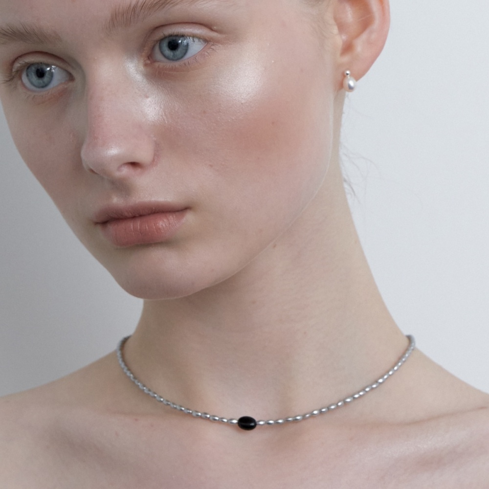 러브미몬스터 시크 회색 진주 원석 목걸이 그레이(lovememonster Chic Grey Pearl Gem Necklace Grey) - 5
