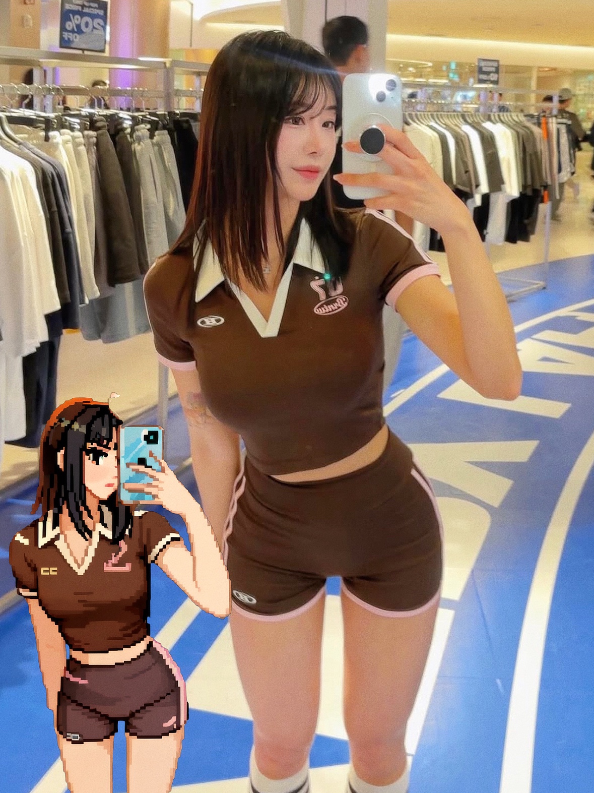 BORN TO WIN W BRNTW Football Crop T-Shirts Brown, BORN TO WIN W BRNTW Micro Shorts Brown 착용 스타일 - 2