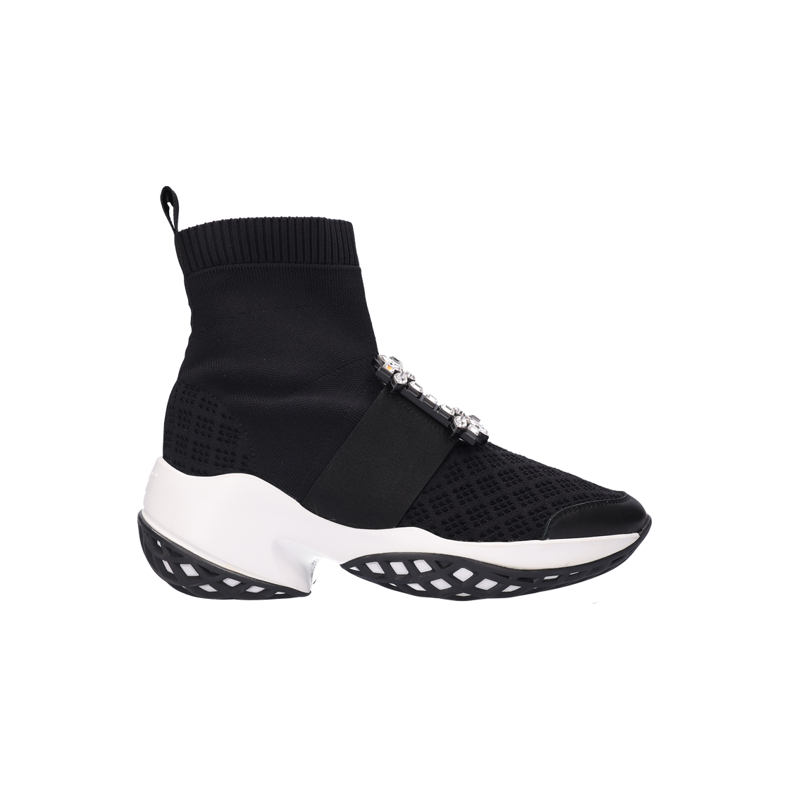 로저 비비에 RVW50626910 하이탑 비브 런 스트라스 버클 스니커즈 패브릭 블랙 37(Roger Vivier High Top Viv Run Strass Buckle Sneakers Fabric Black 37)