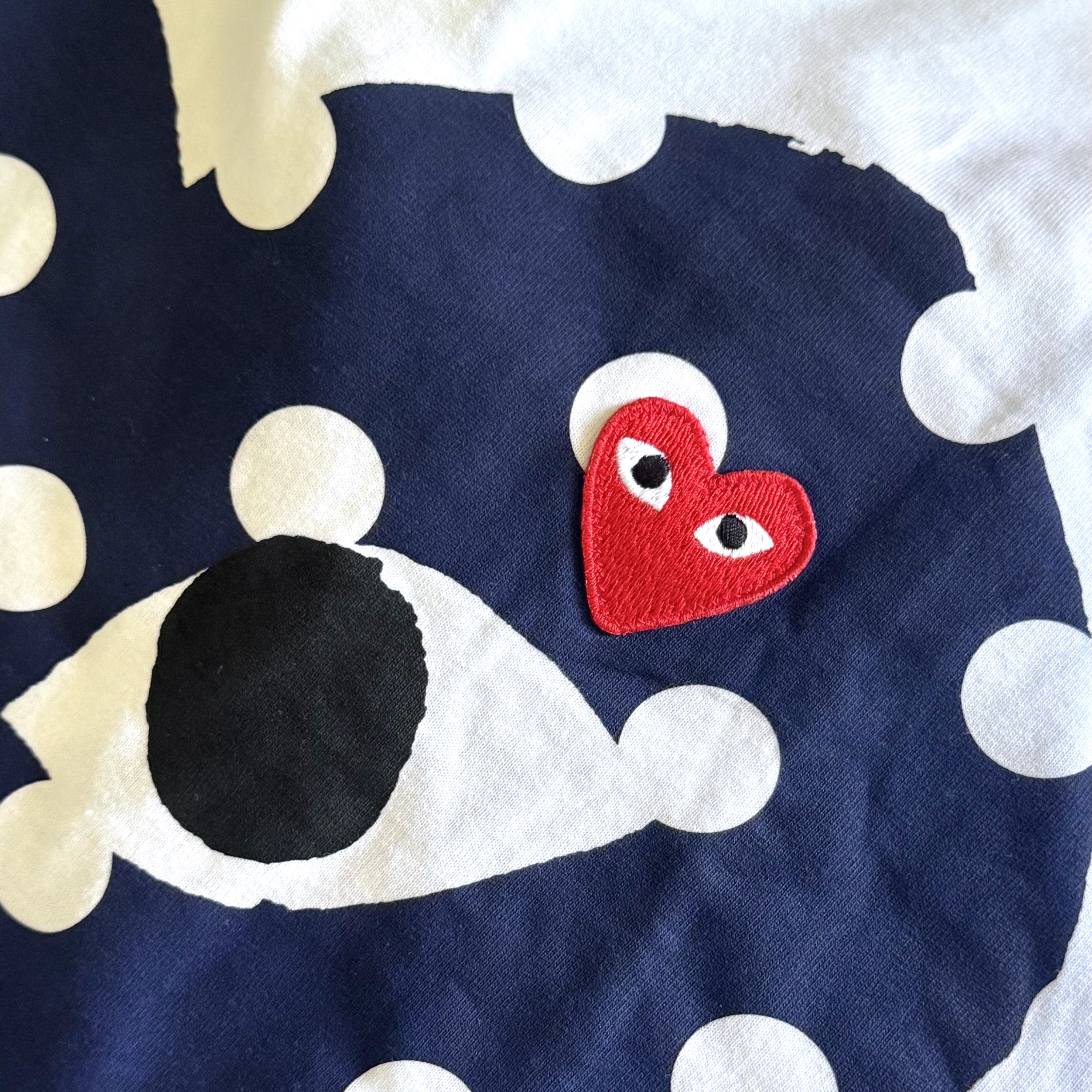 Play Comme des Garcons Red Heart Printed Blue Heart T-Shirt White 착용 스타일