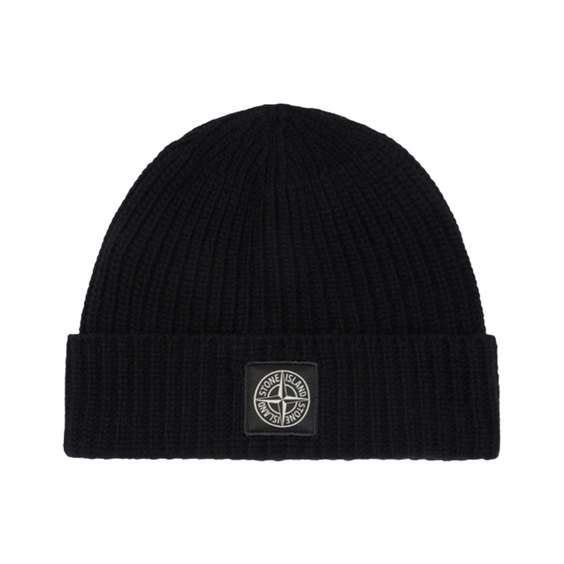 K2S15N1000-12S00B4-V0029 Stone Island N100012 Light RWS Geelong Wool Beanie with Compass Patch and Ribbed Cuff Black - 25FW