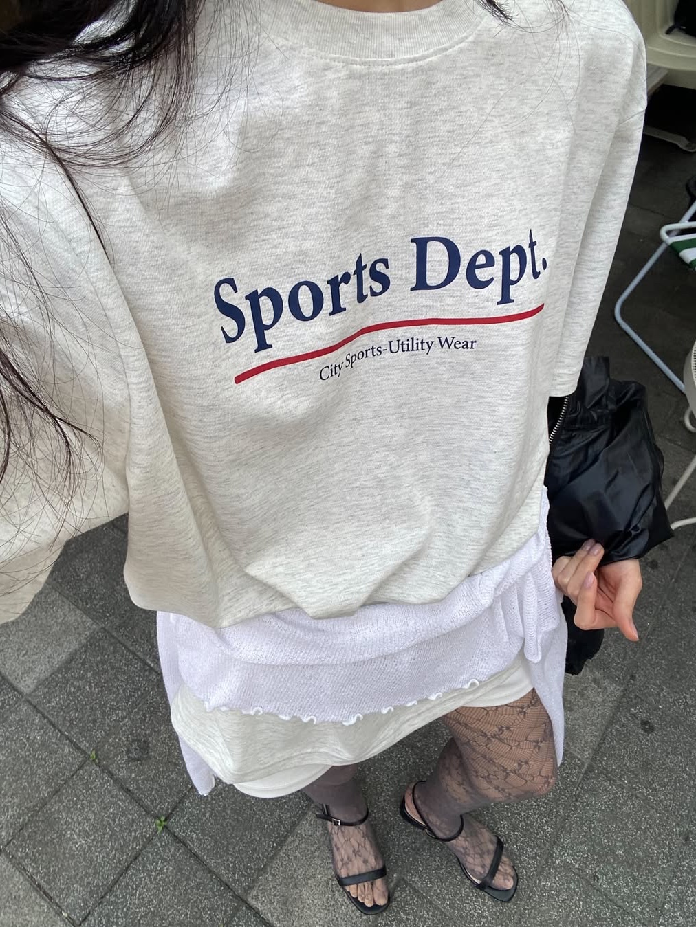 Sports Dept Line Logo T-shirt Oatmeal 착용 스타일 - 6
