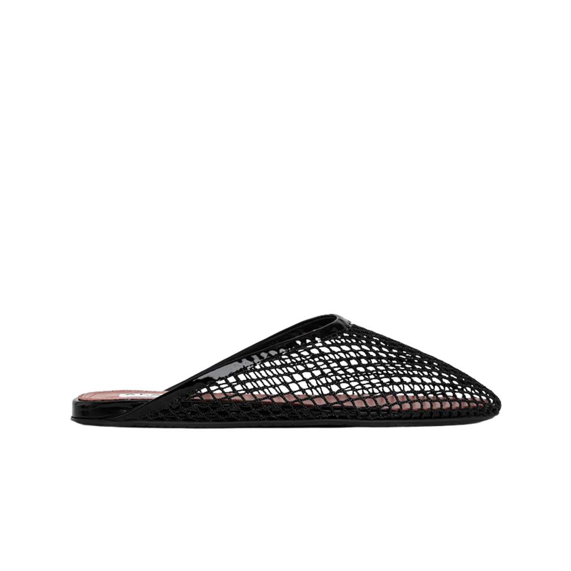 (W) 알라이아 피쉬넷 플랫 뮬 블랙((W) Alaia Flat Mules in Fishnet Black)
